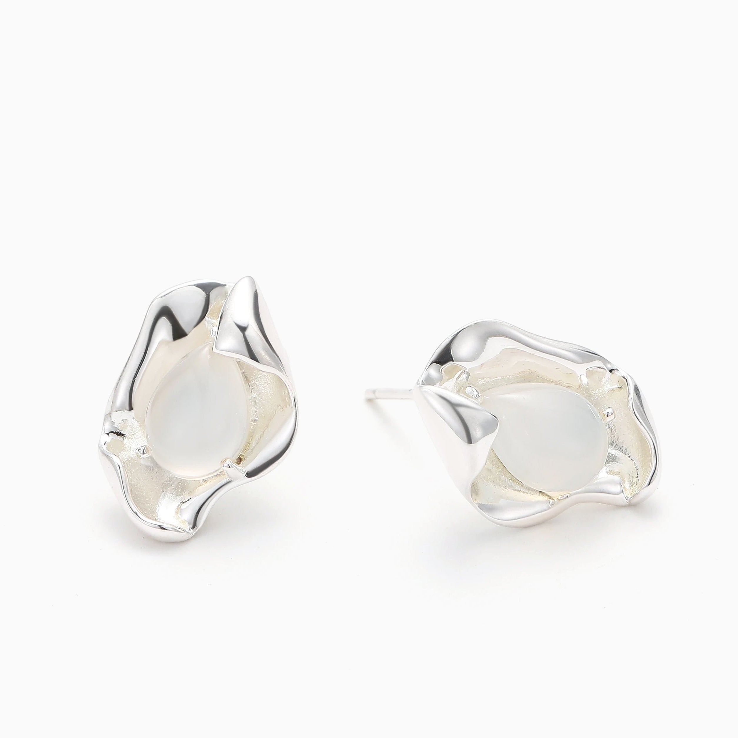 MOTHER SHELL MOONSTONE STUD EARRINGS STERLING SILVER