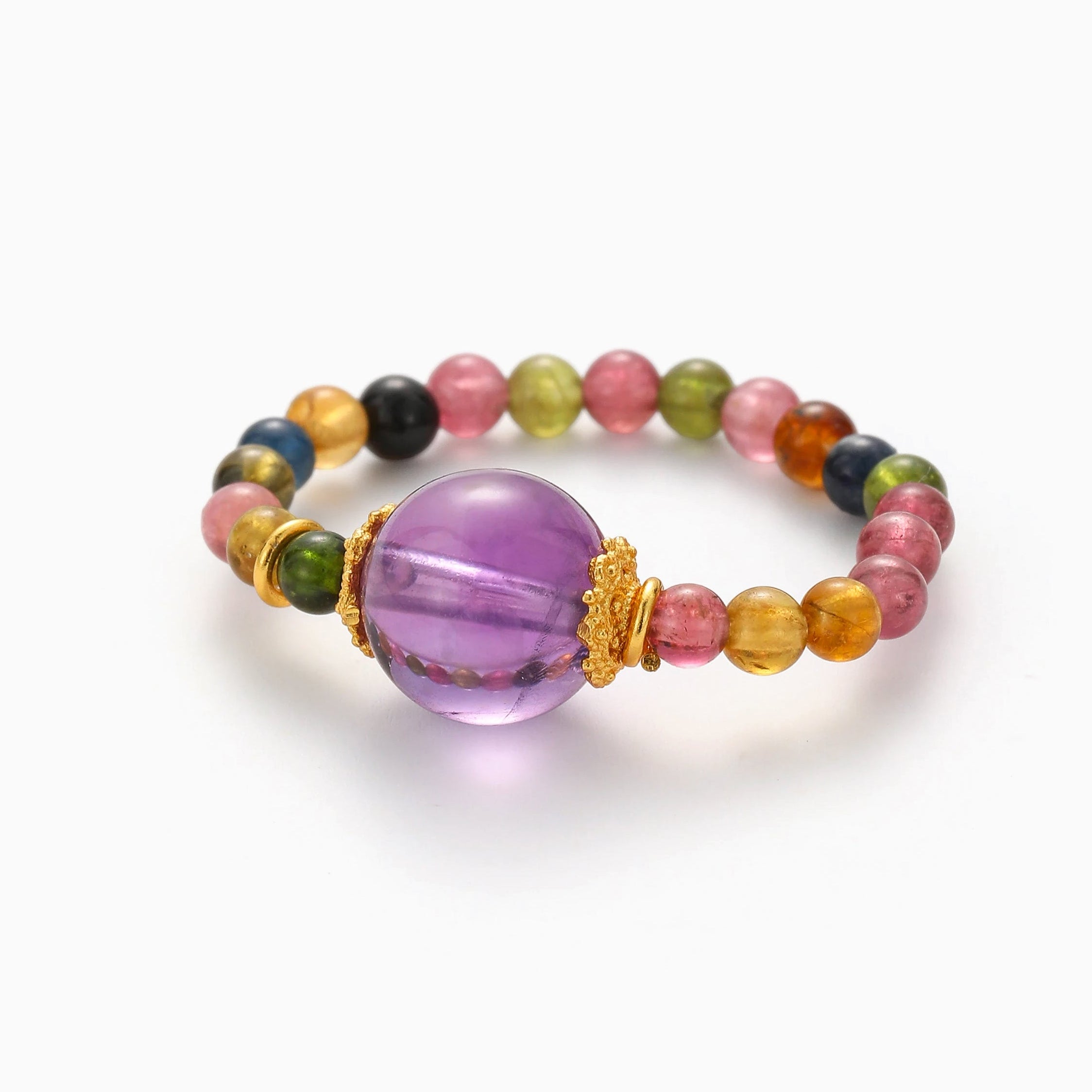 TOURMALINE STRETCH RING AMETHYST ACCENT