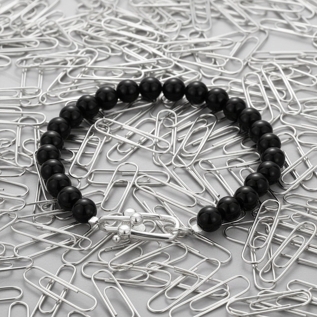 BLACK AGATE COMFORT BRACELET S925 STERLING SILVER
