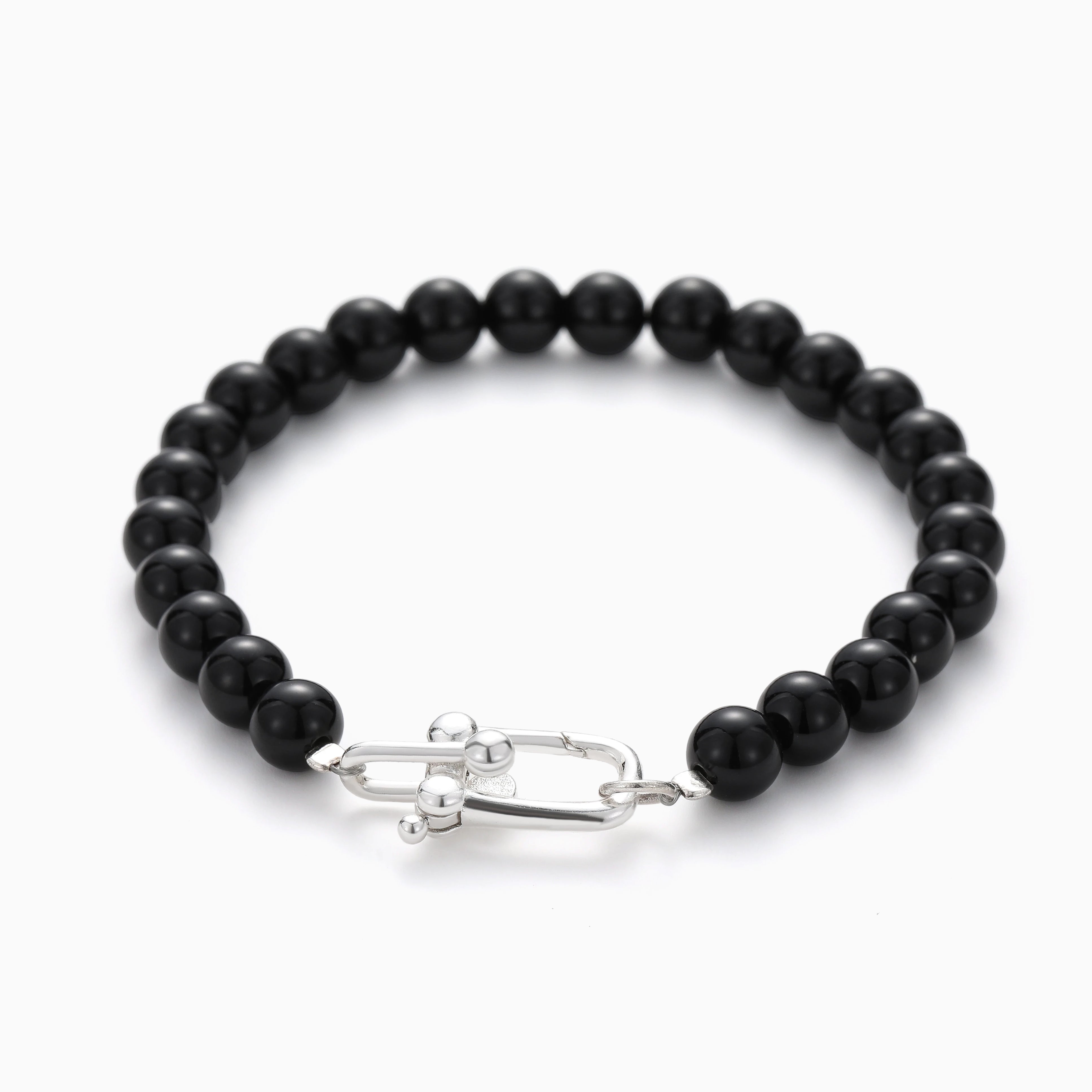 BLACK AGATE COMFORT BRACELET S925 STERLING SILVER