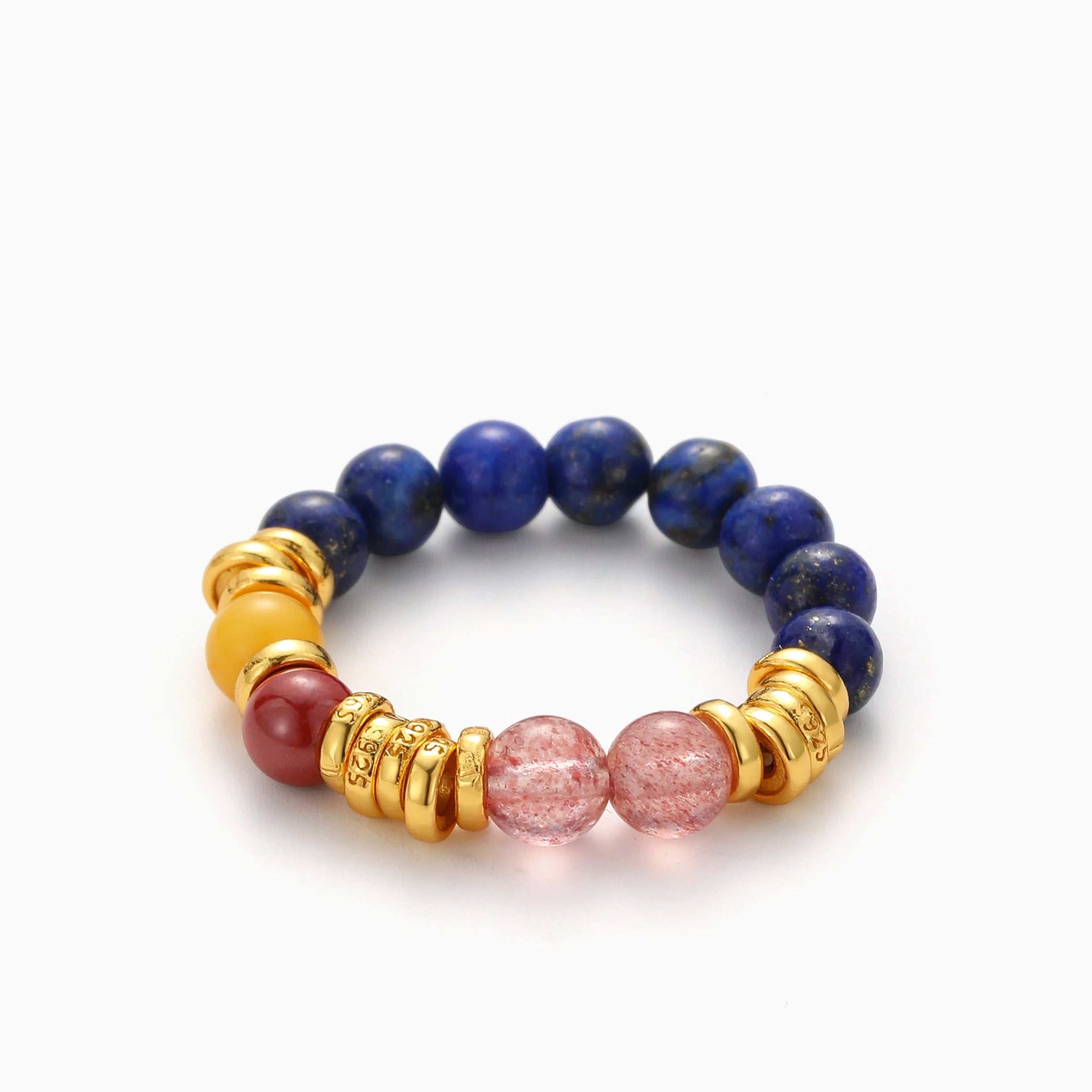 LAPIS LAZULI STRETCH RING WITH MULTI-STONE ACCENT BEADS