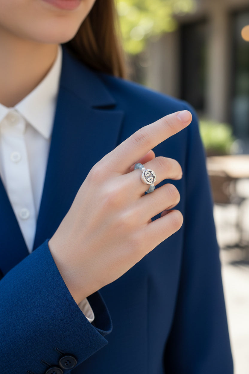 AQUAMARINE CAT FACE STRETCH RING