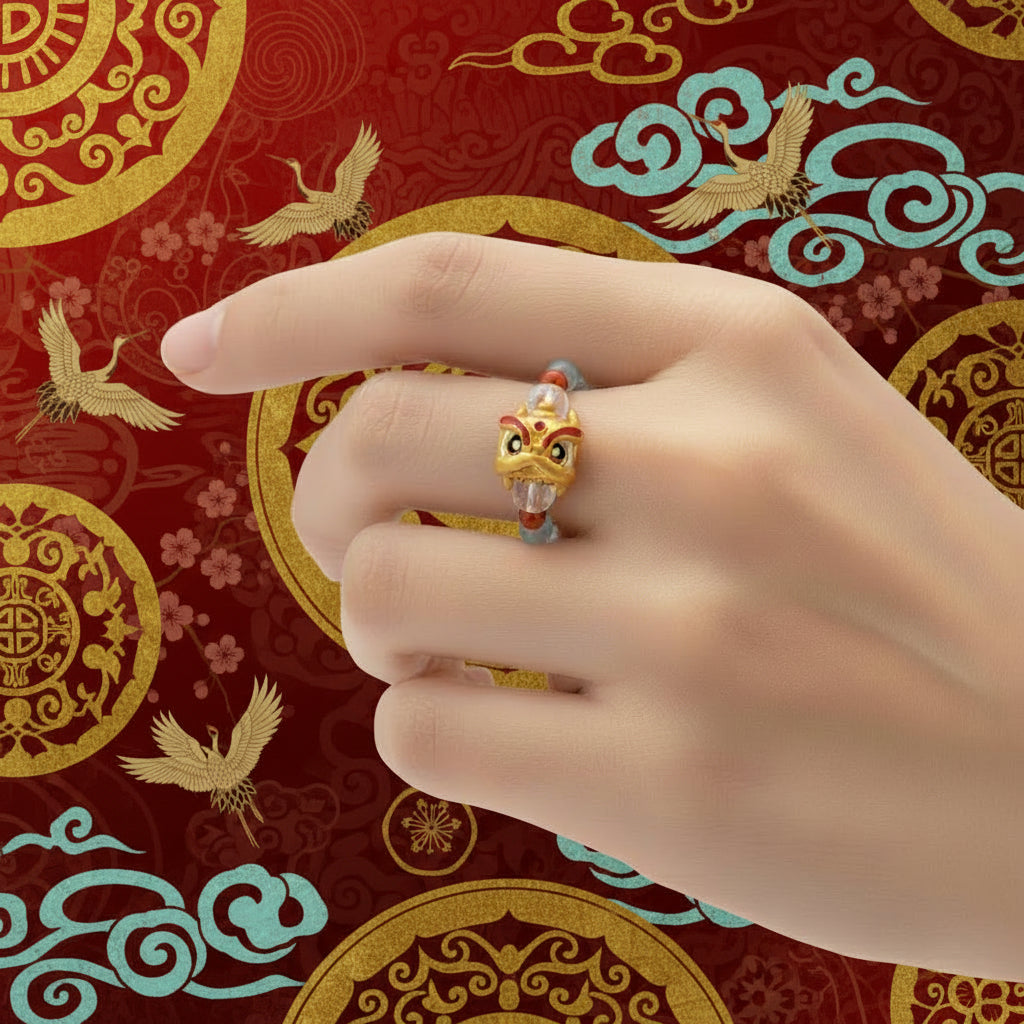 LION DANCE AQUAMARINE STRETCH RING