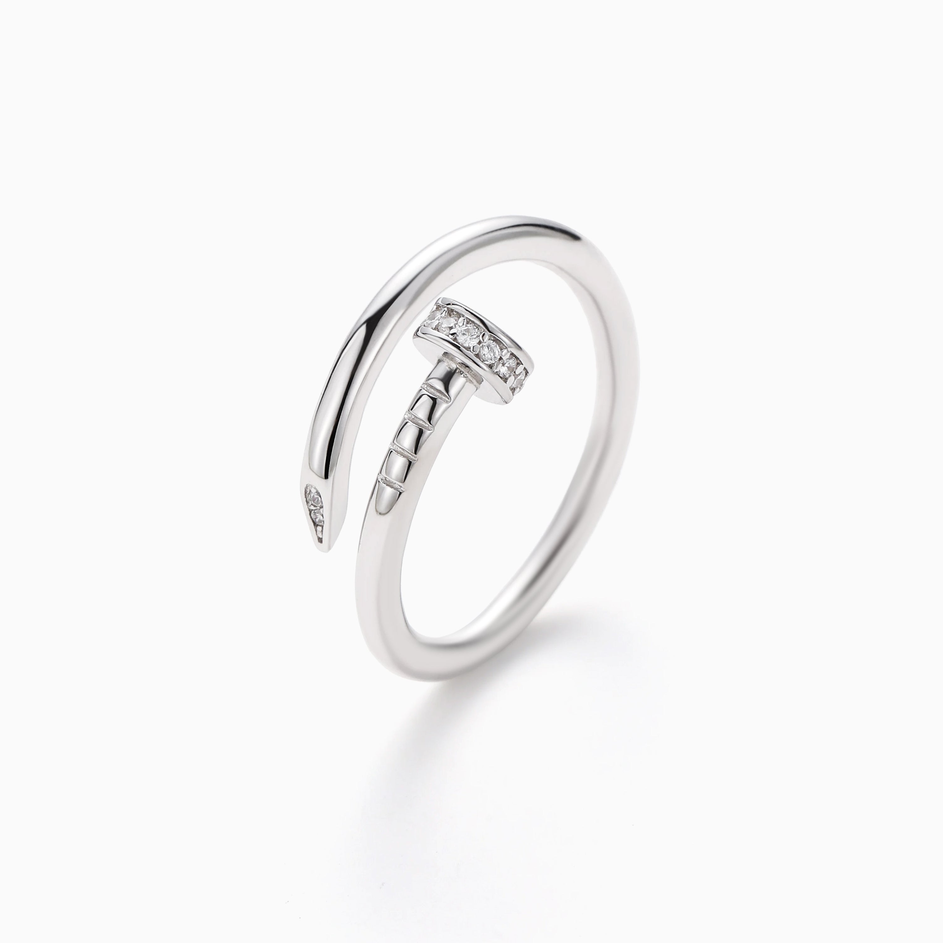 CUBIC ZIRCONIA OPEN NAIL SILVER RING