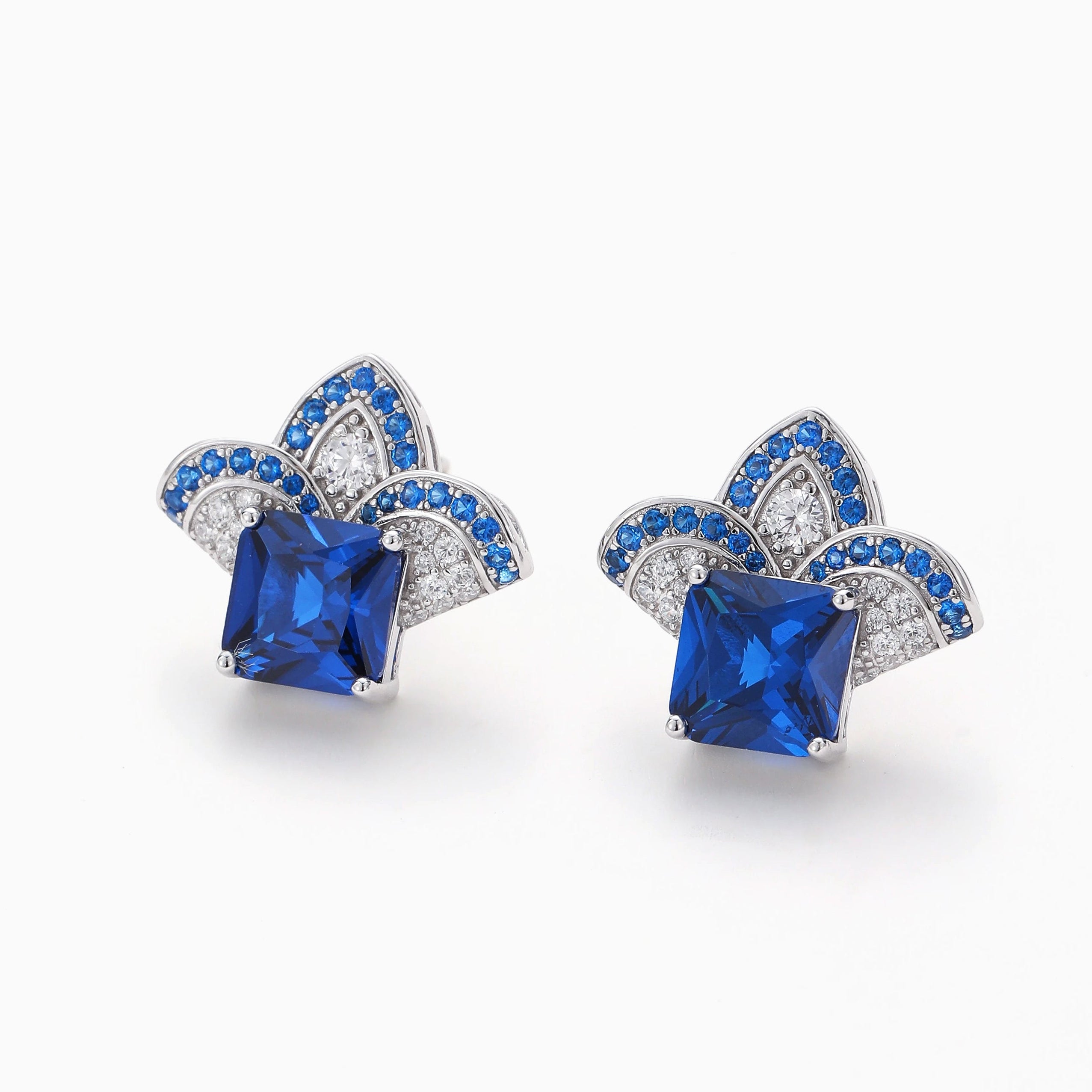 ELEGANCE  PEACOCK TAIL BRILLIANCE KASHMIR SAPPHIRE CZ EARRINGS