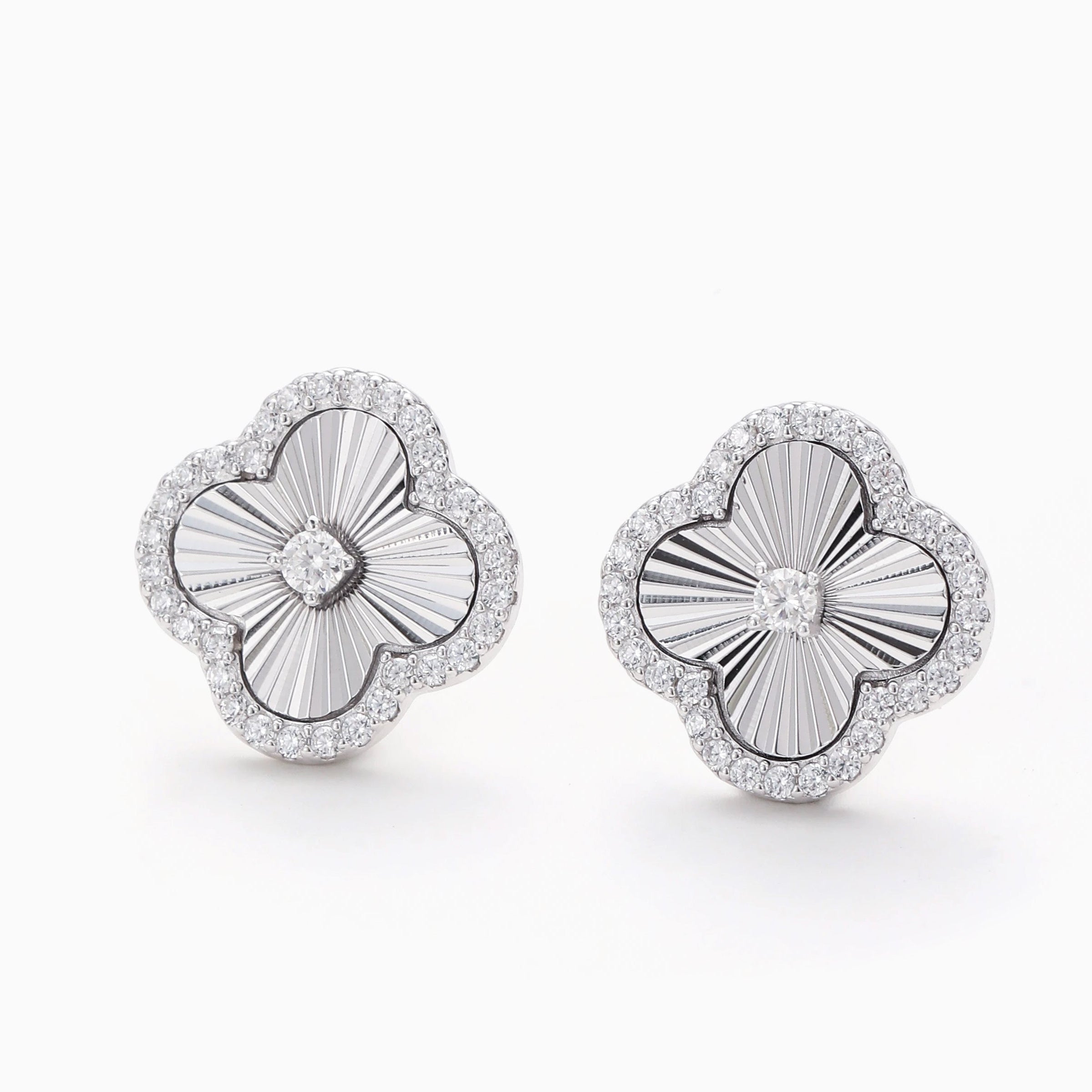 LASER CUT CLOVER SUNBURST MOISSANITE STUD EARRINGS