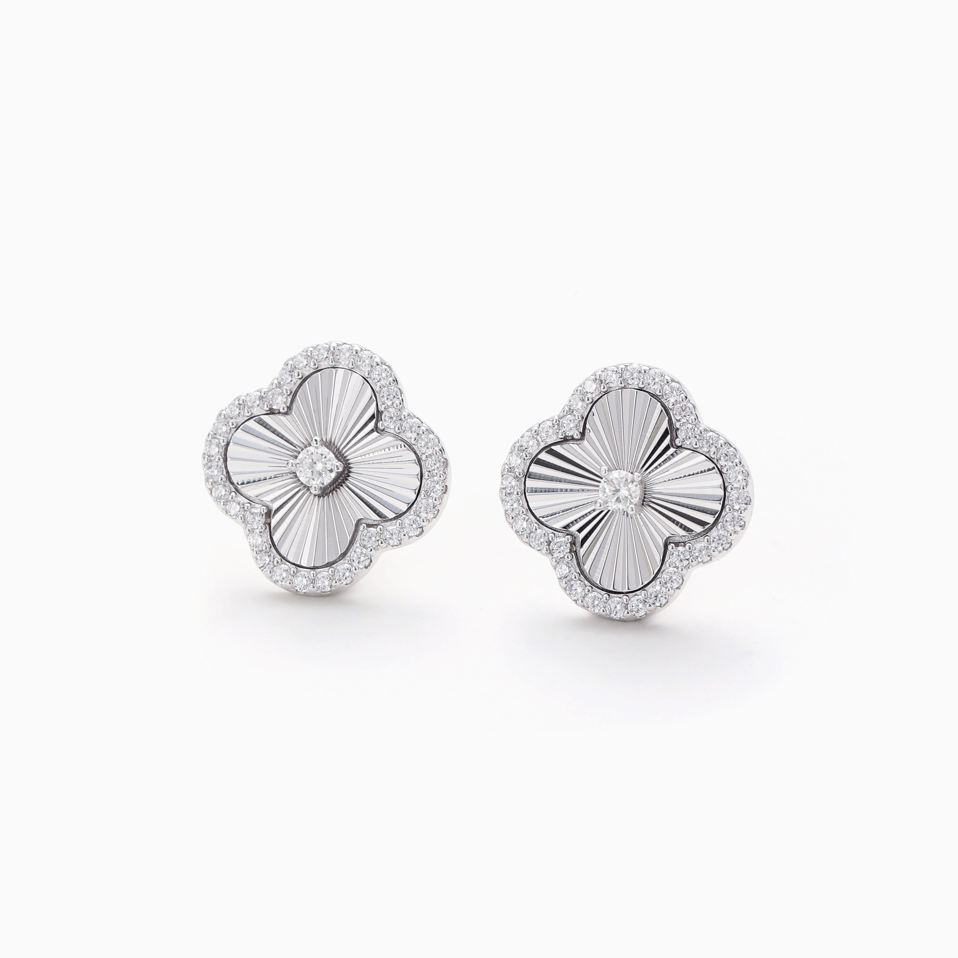 LASER CUT CLOVER SUNBURST MOISSANITE STUD EARRINGS