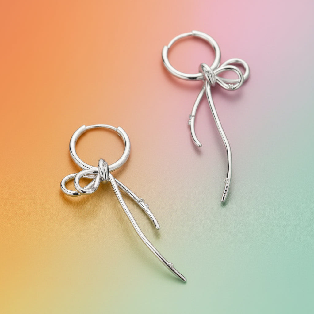 BOW KNOT STERLING SILVER EARRINGS UNUSUAL DESIGN UNCOMMON BEAUTY