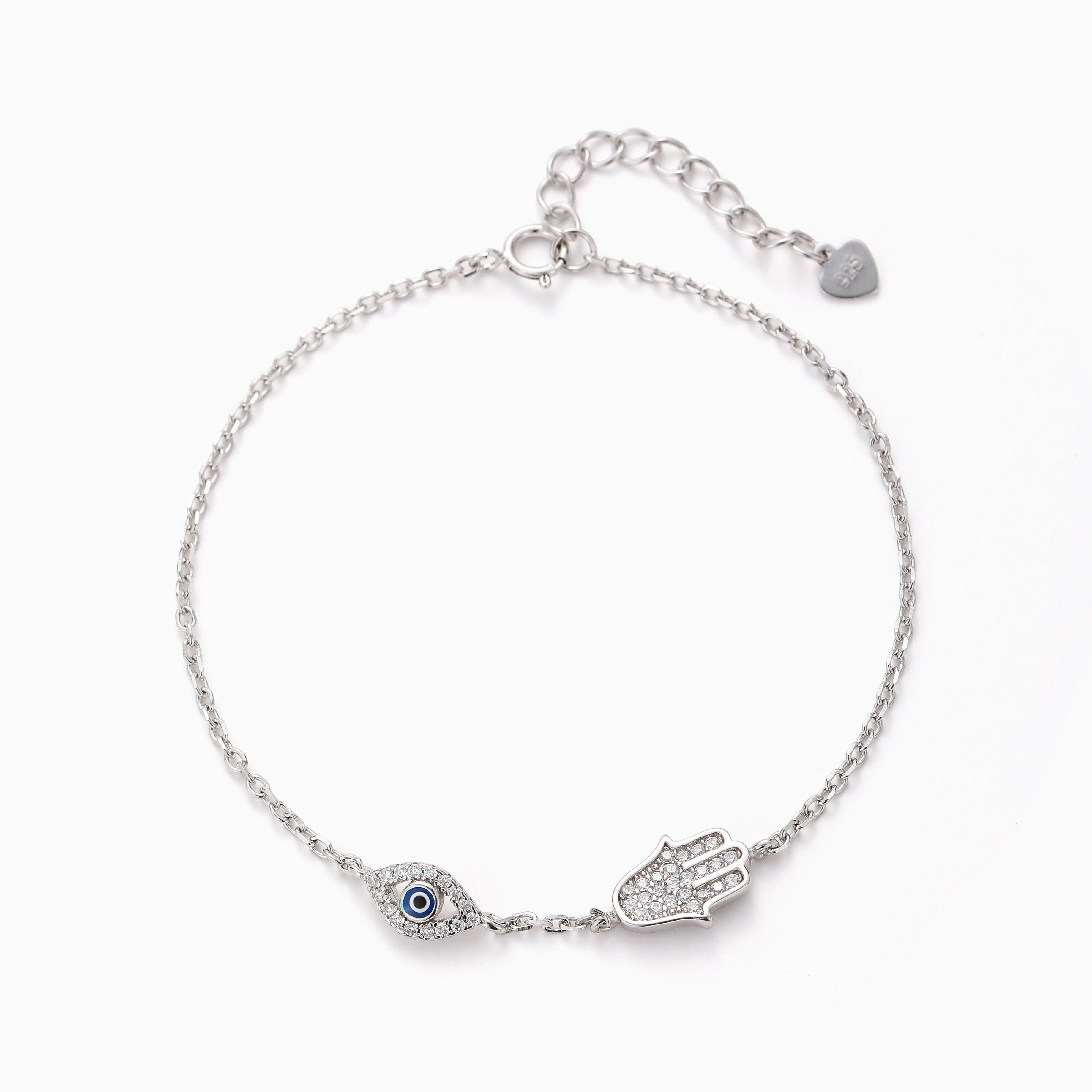 HAMSA AND EVIL EYE PROTECTION BRACELET S925 STERLING SILVER