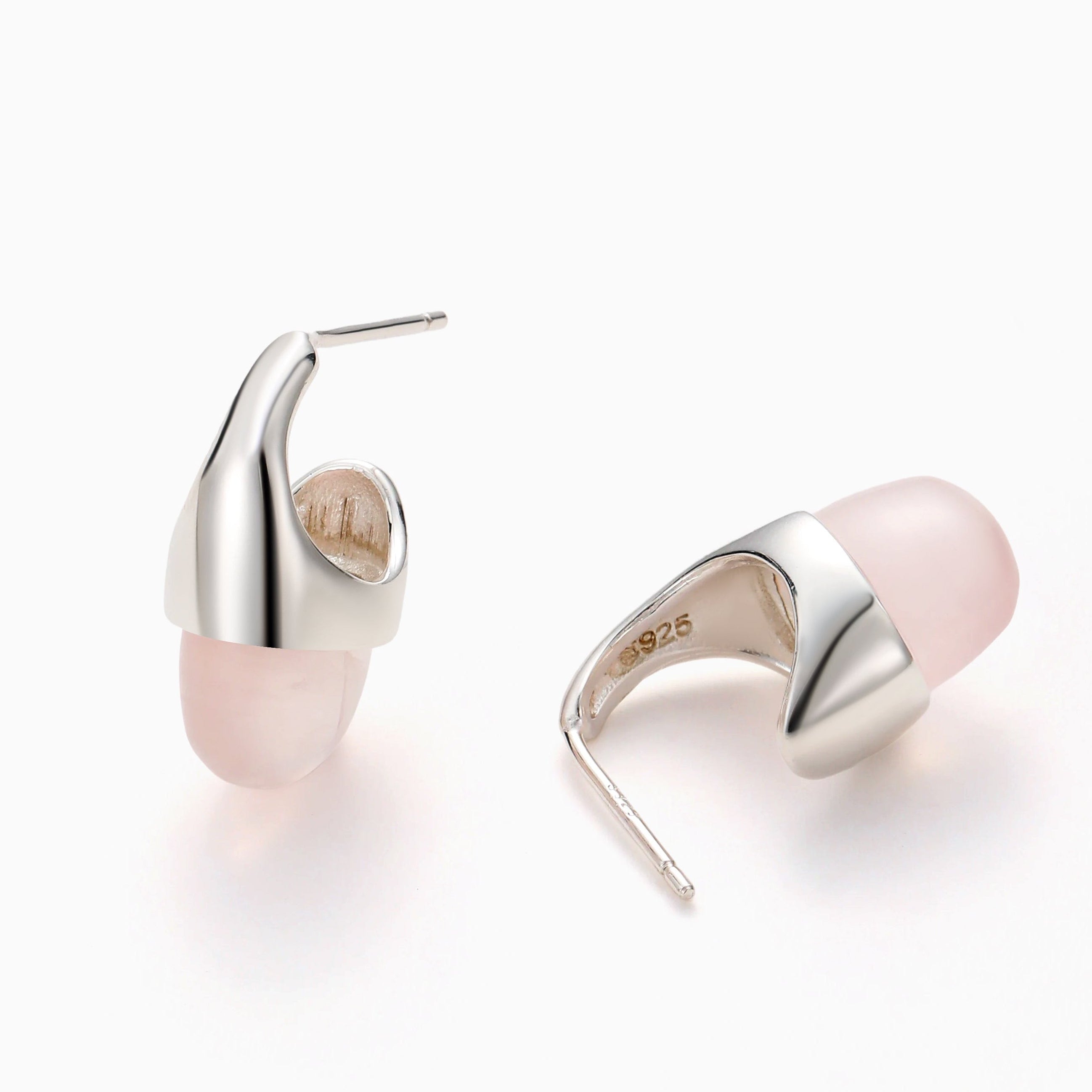 ELONGATED ROSE QUARTZ HOOP CAP EARRINGS