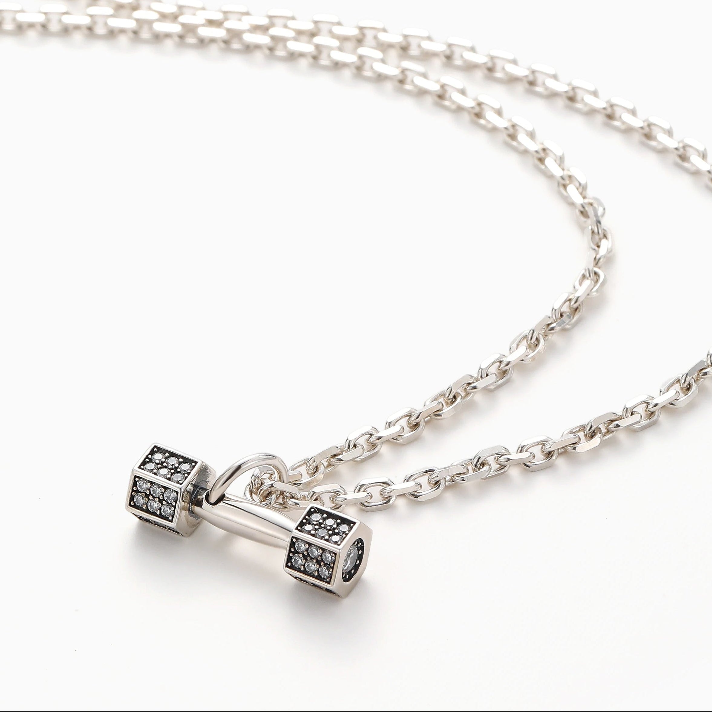 SOPHISTICATED TOUGHNESS S925 SILVER DUMBBELL PENDANT NECKLACE