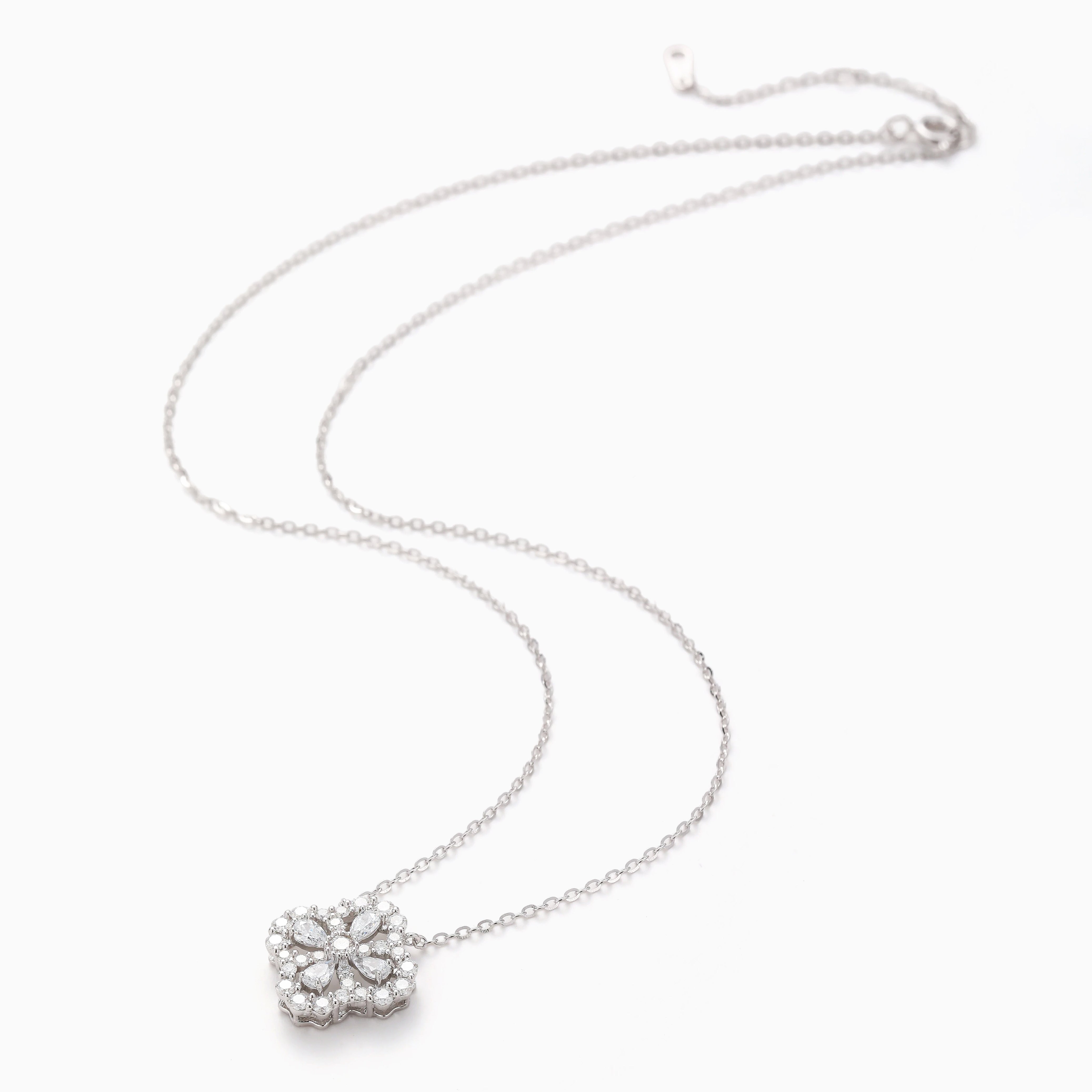 MOISSANITE PAVÉ DELICATE FLOWER PENDANT NECKLACE