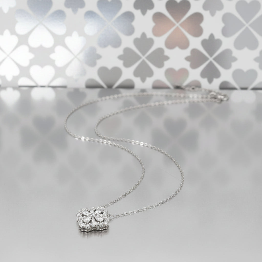 MOISSANITE PAVÉ DELICATE FLOWER PENDANT NECKLACE
