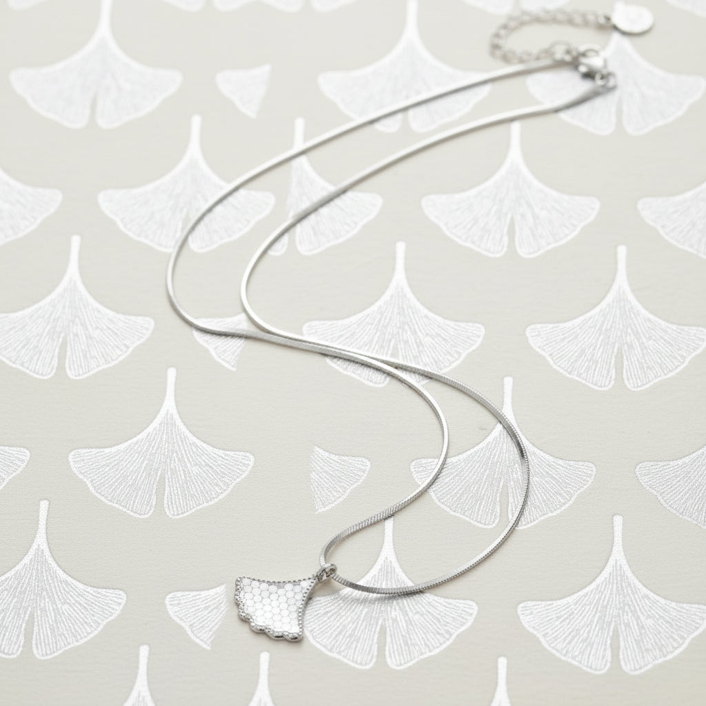 HIGH SHINE LASER CUT GINKGO LEAF PENDANT NECKLACE