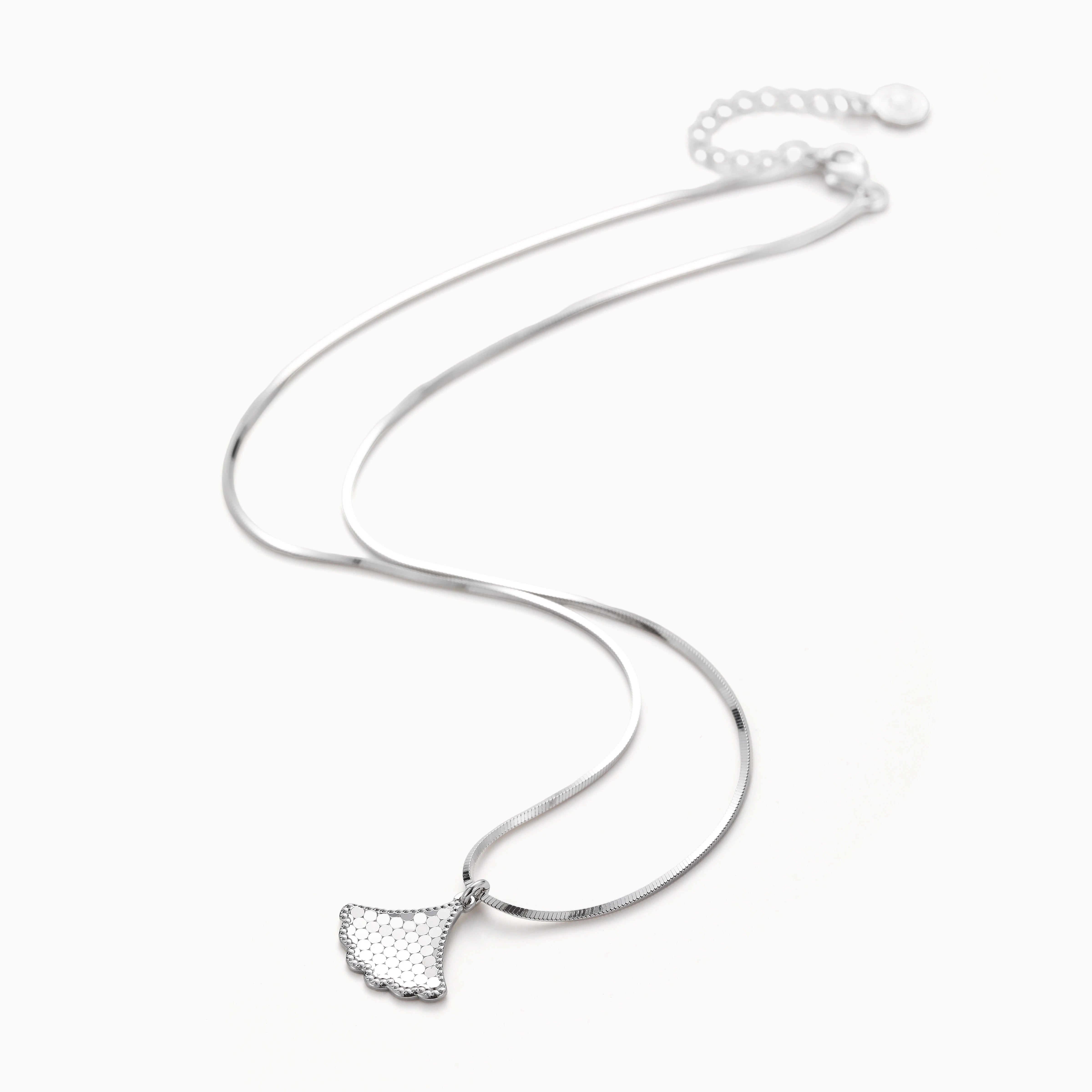 HIGH SHINE LASER CUT GINKGO LEAF PENDANT NECKLACE