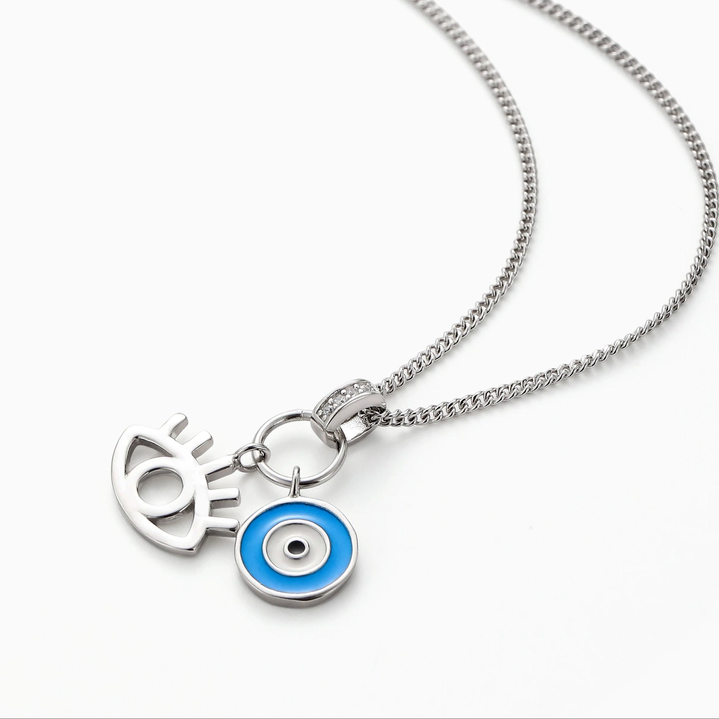 DUAL EVIL EYE NECKLACE OPEN WORK PENDANT