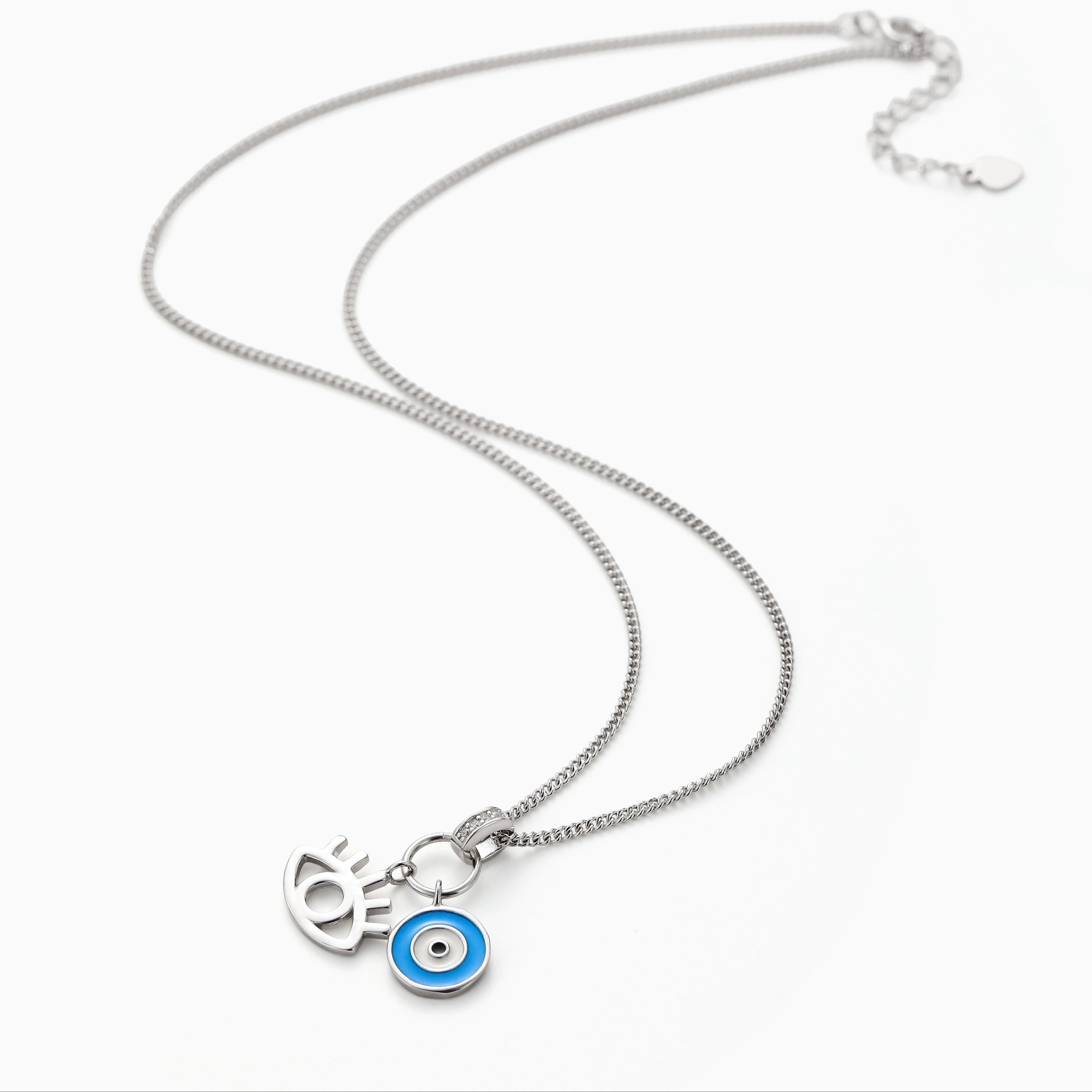 DUAL EVIL EYE NECKLACE OPEN WORK PENDANT