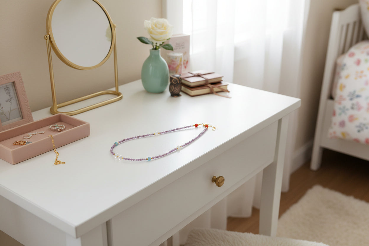 FACETED AMETHYST GEMSTONE NECKLACE FOR FIRST LAYER STYLING