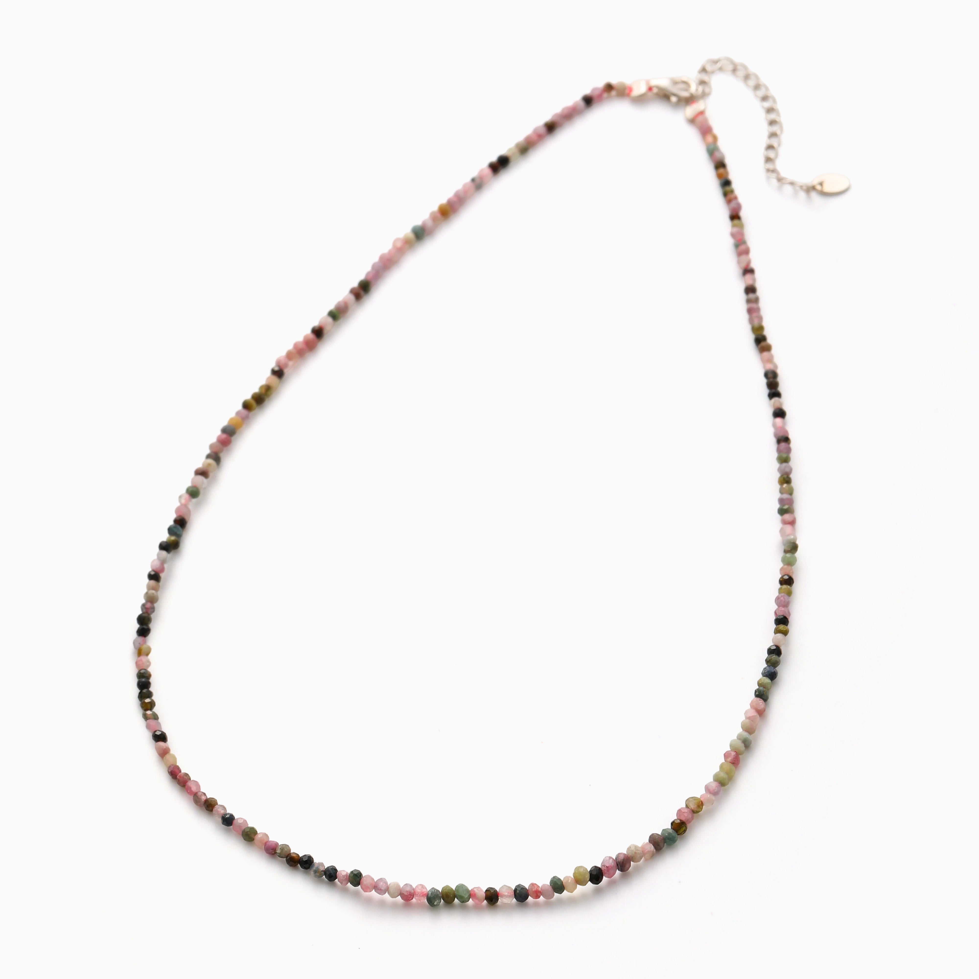 WATERMELON TOURMALINE RAINBOW BEAD NECKLACE