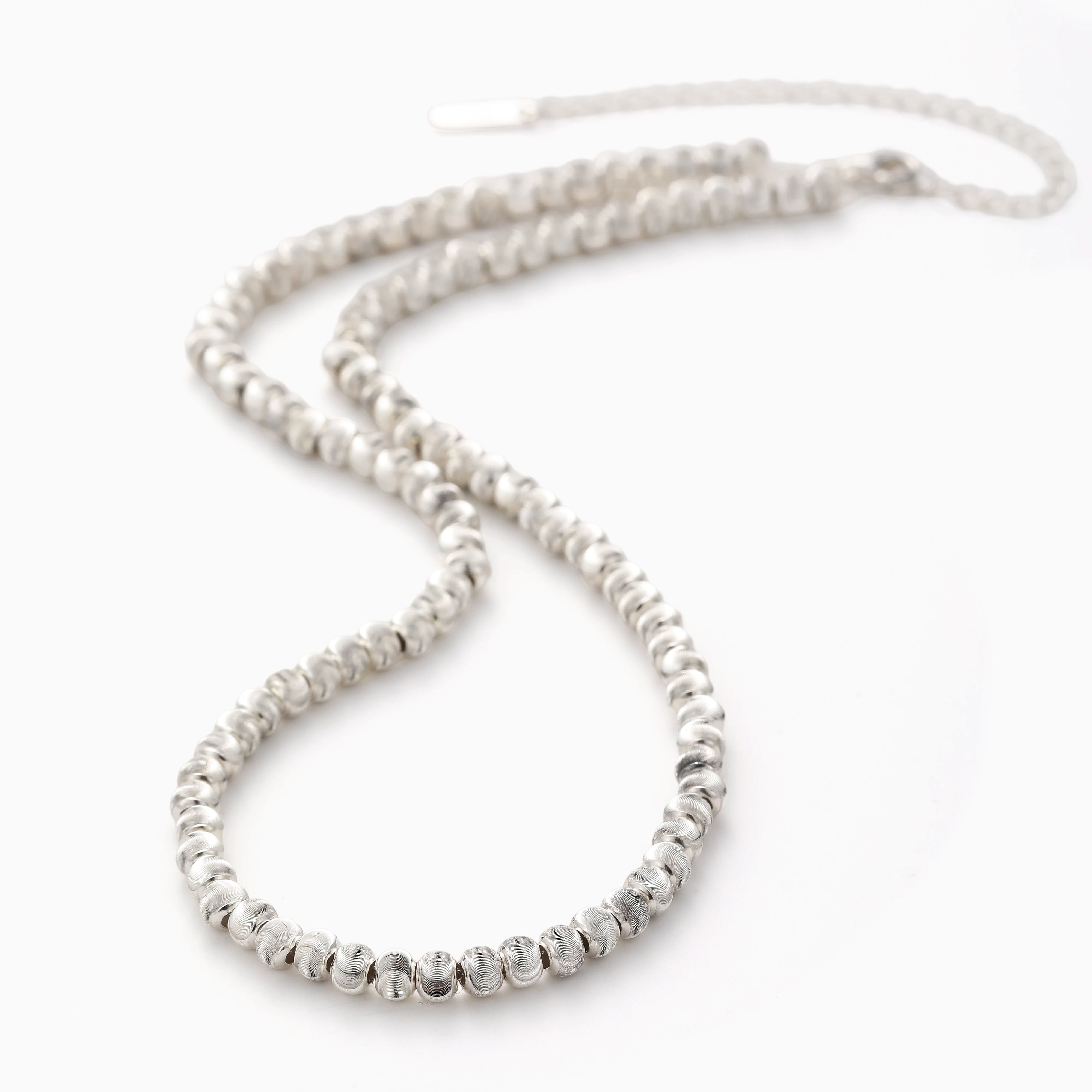 SWIRL SILVER BEAD NECKLACE