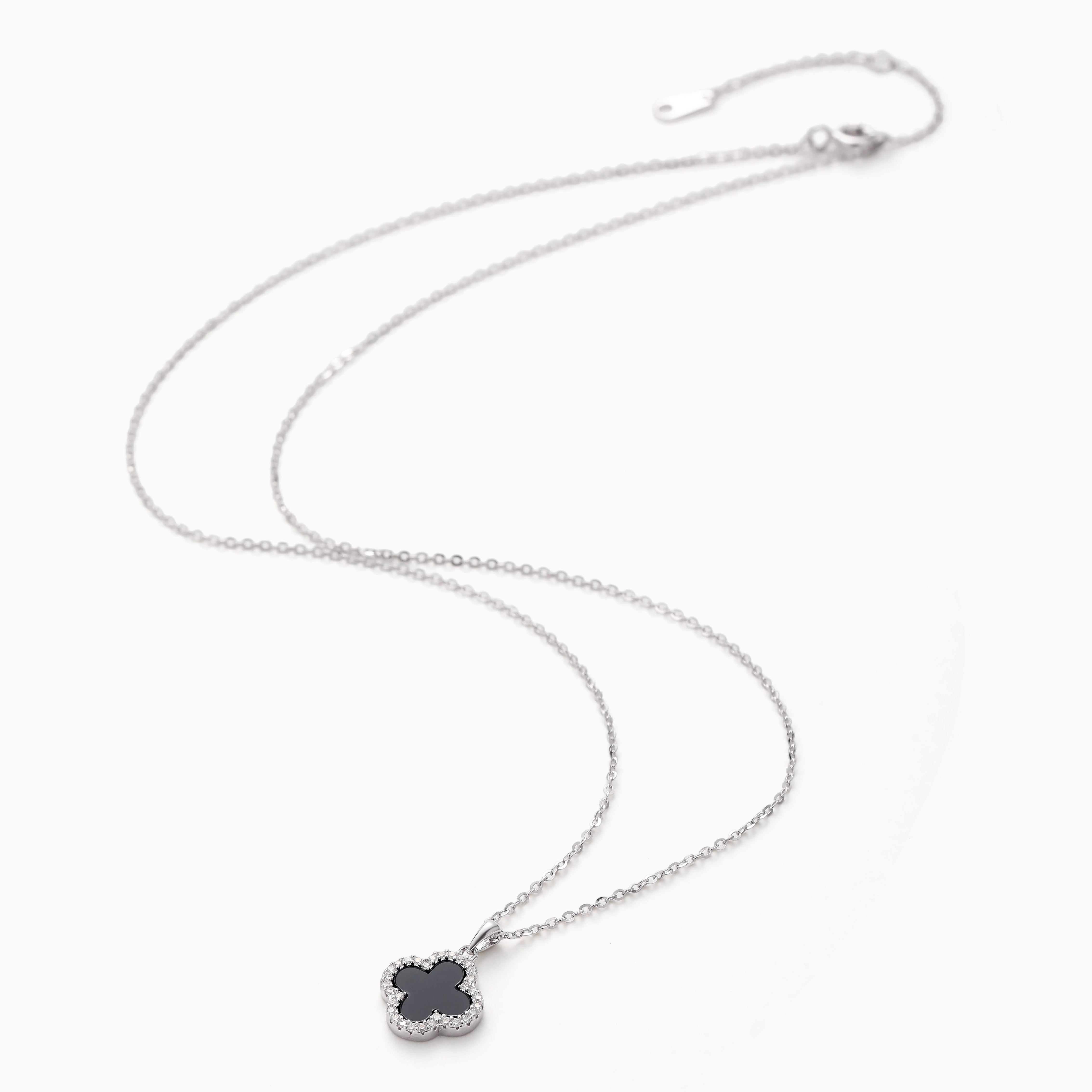 BLACK AGATE IN MOISSANITE FRAME PENDANT CHAIN
