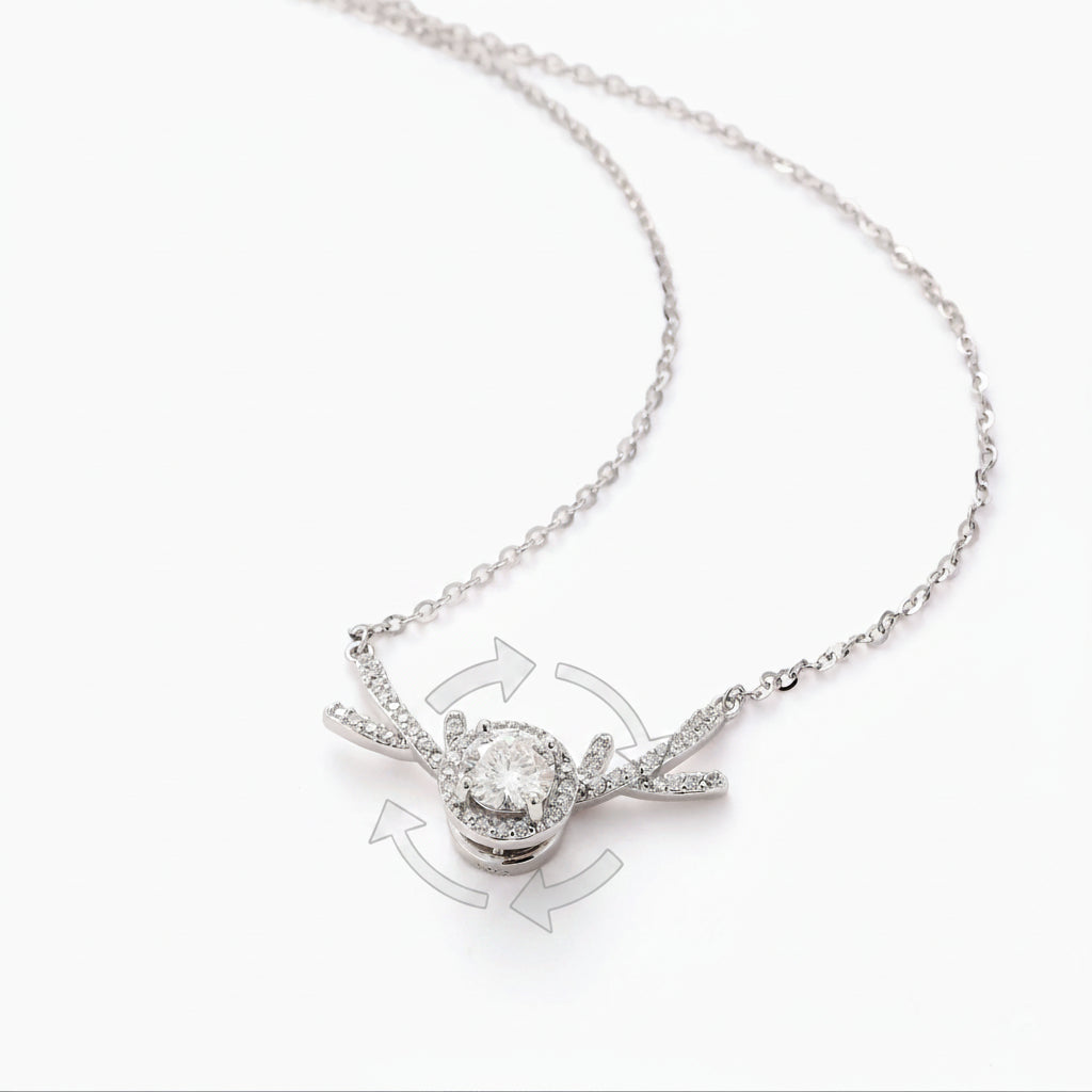 SPINNING MOISSANITE PENDANT NECKLACE WITH DEER ANTLER DETAILING
