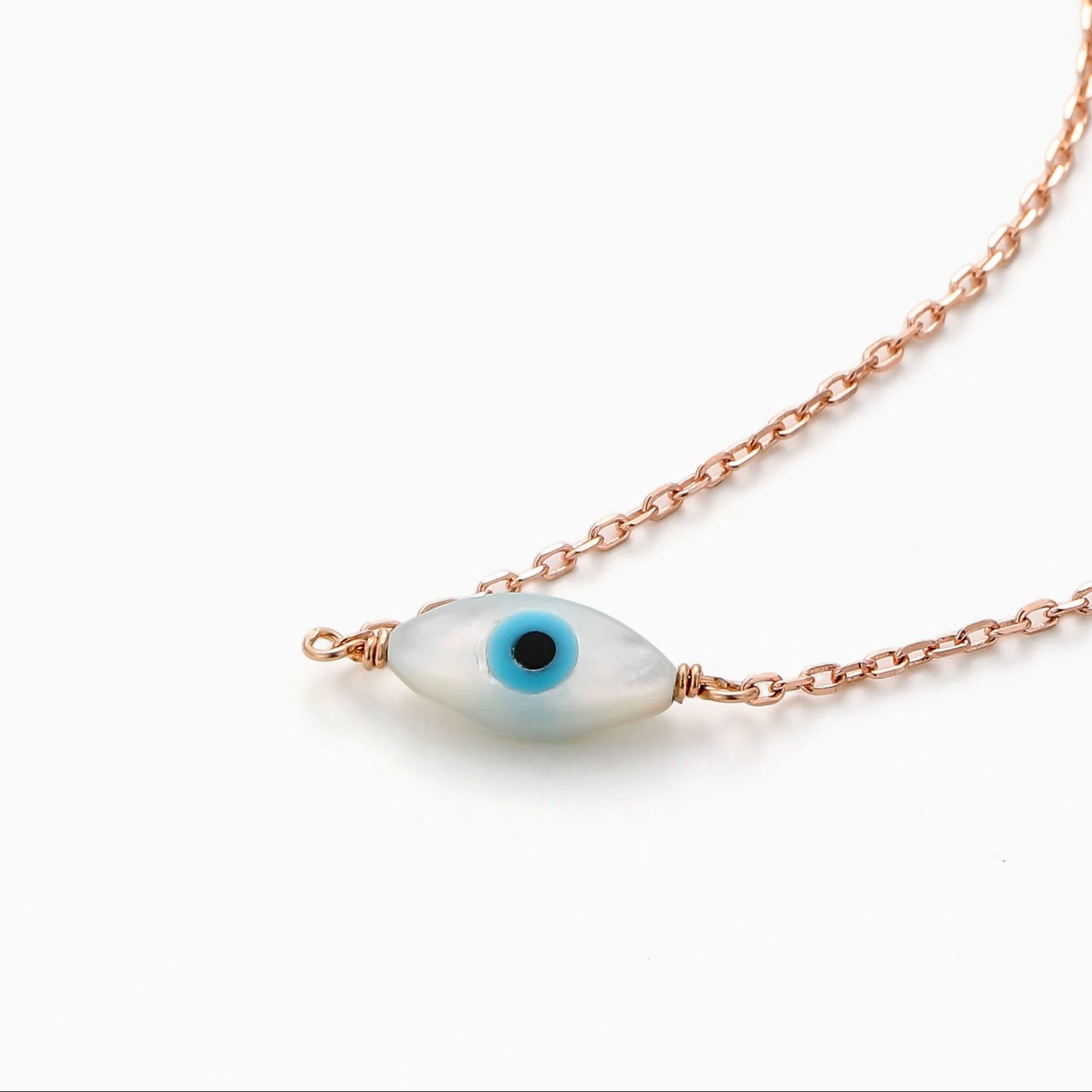 PEARLESCENT EVIL EYE ROSE GOLD CHARM CHAIN