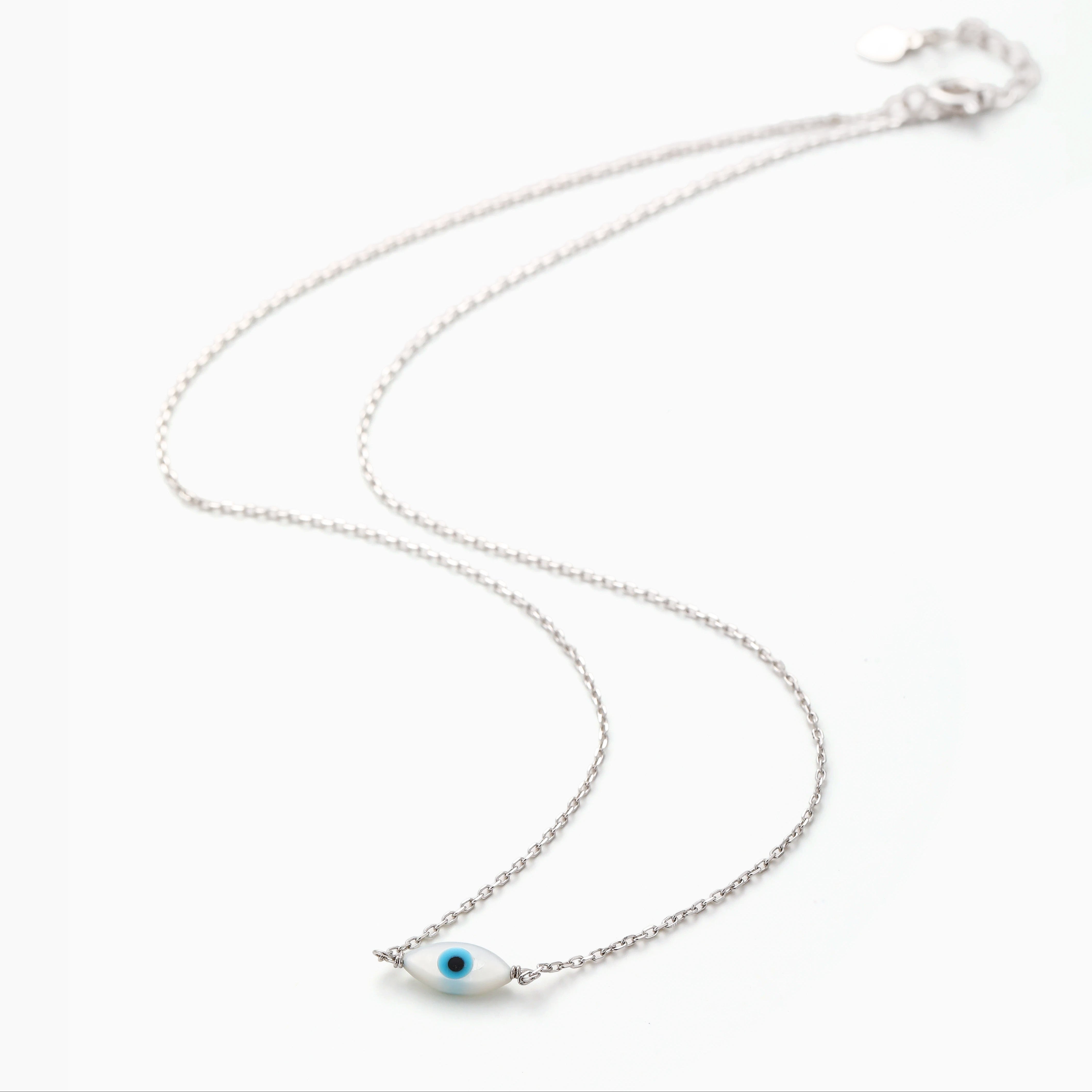 PEARLESCENT EVIL EYE SILVER NECKLACE