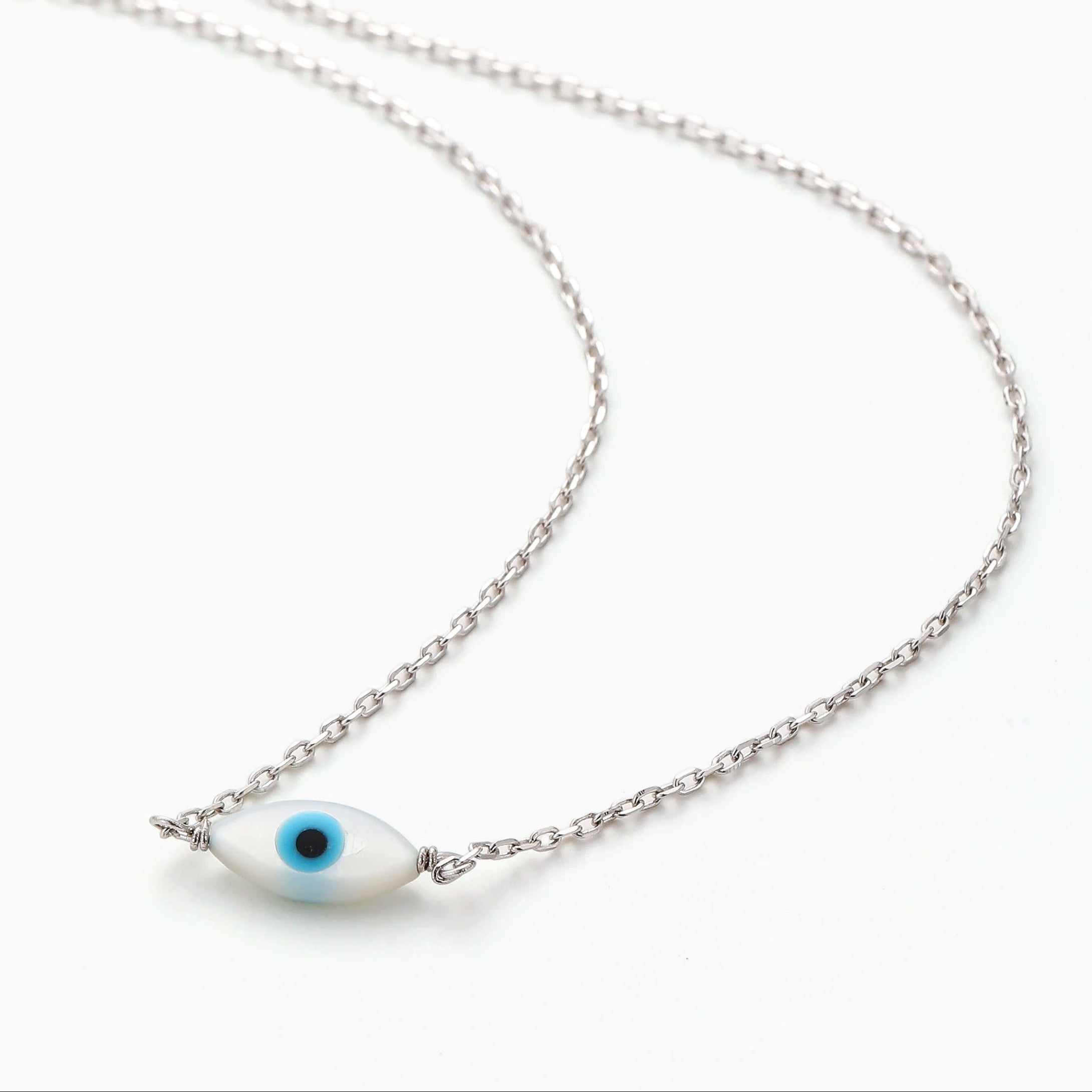 PEARLESCENT EVIL EYE SILVER NECKLACE