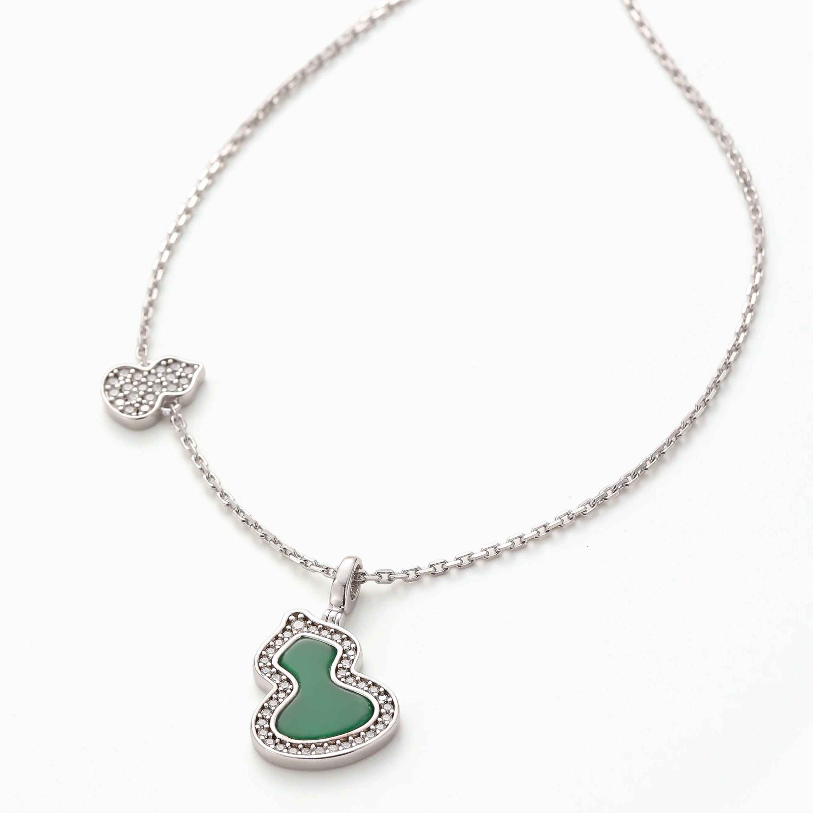 THE SYMBOL OF PROSPERITY GREEN GOURD PENDANT NECKLACE WITH CZ ACCENTS