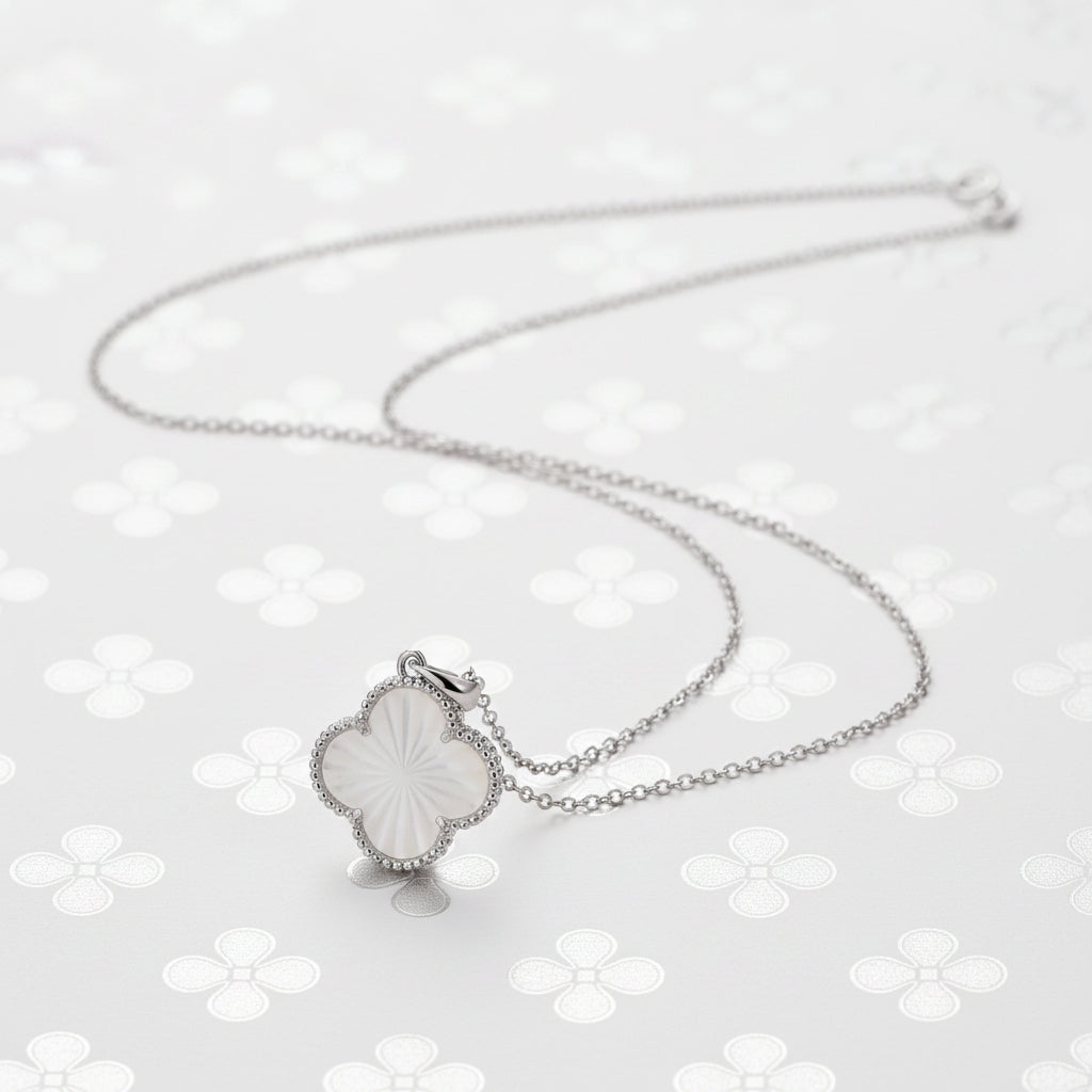 SUNBURST MOTHER OF PEARL CLOVER PENDANT S925 NECKLACE