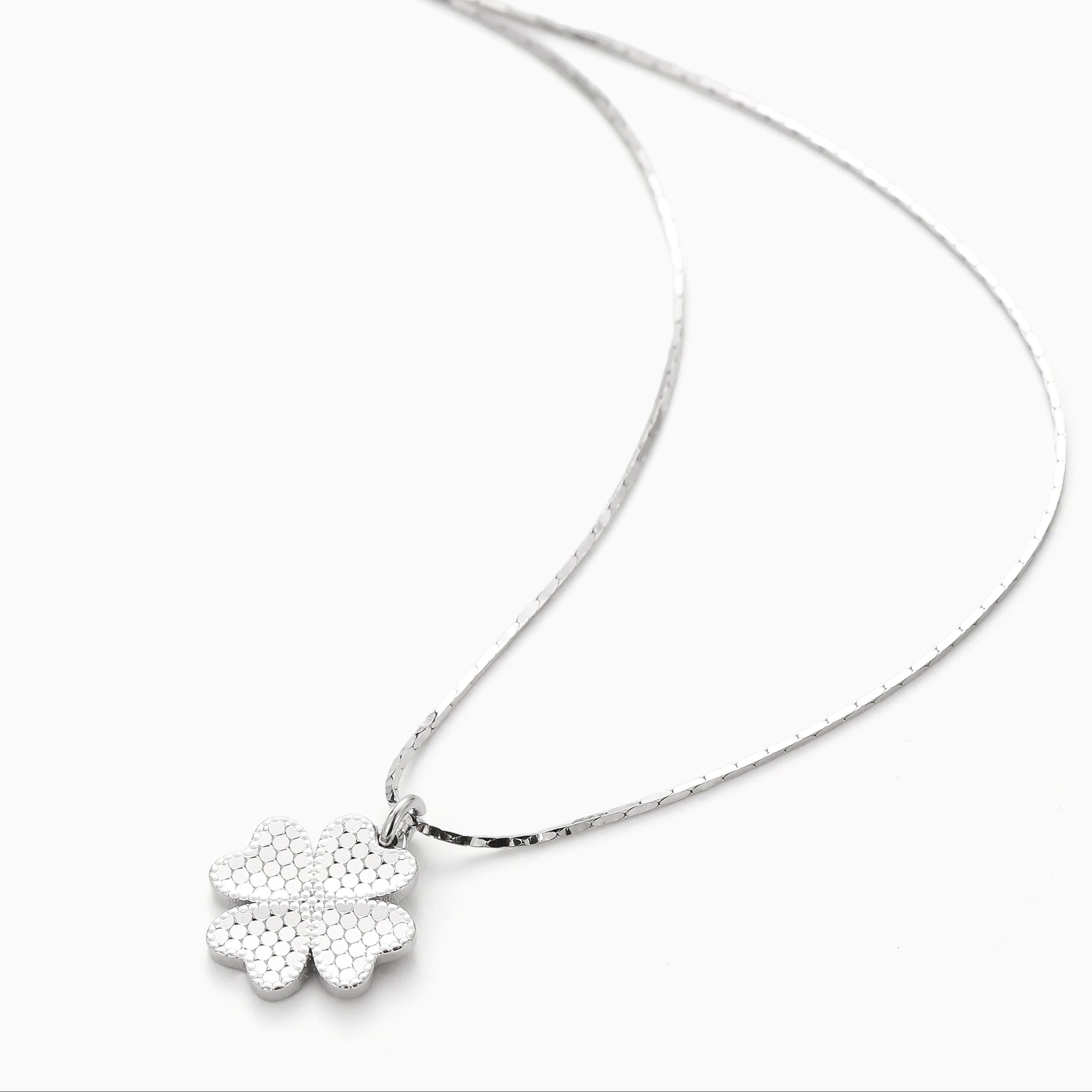 HIGH SHINE LASER CUT LUCKY CLOVER STERLING SILVER PENDANT NECKLACE