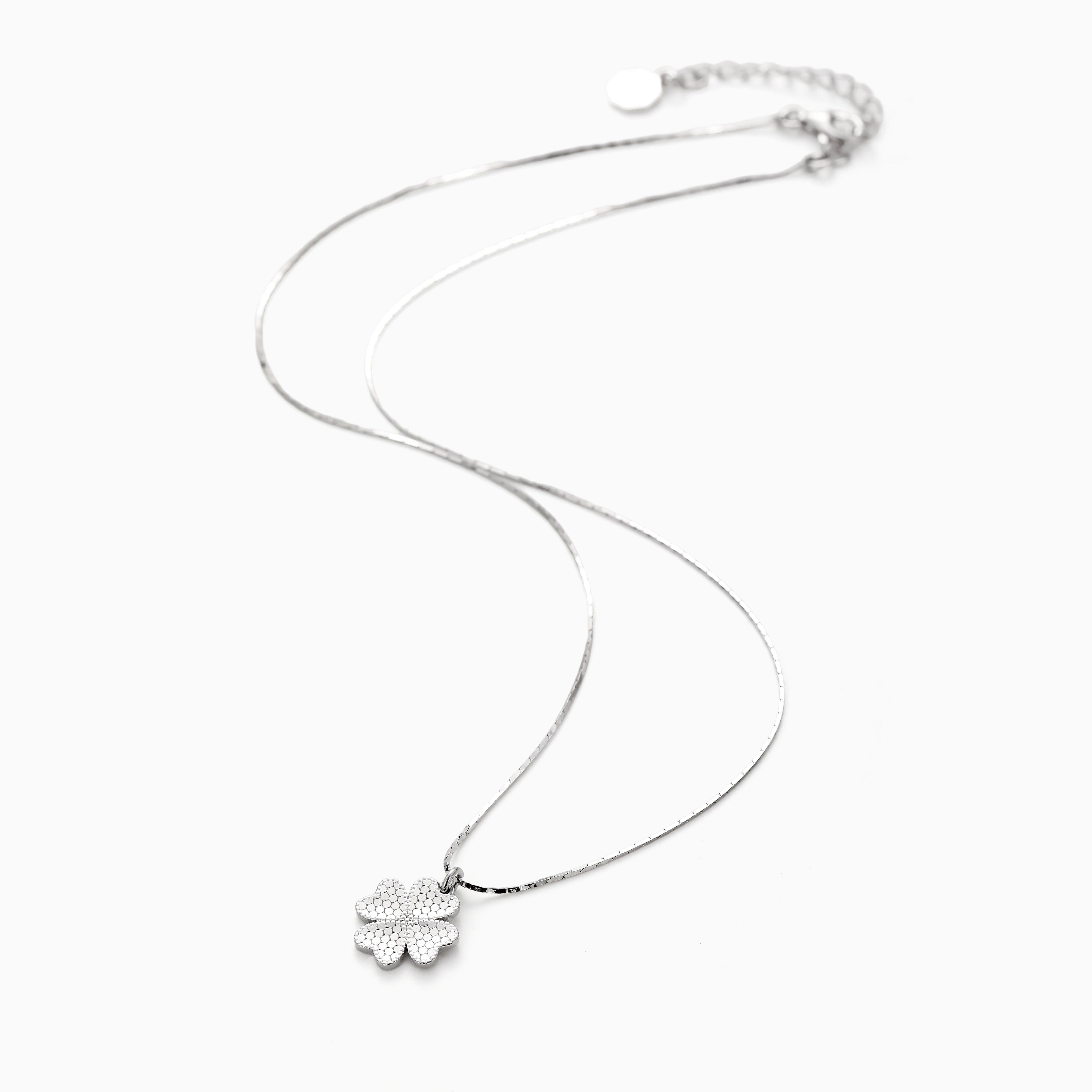 HIGH SHINE LASER CUT LUCKY CLOVER STERLING SILVER PENDANT NECKLACE