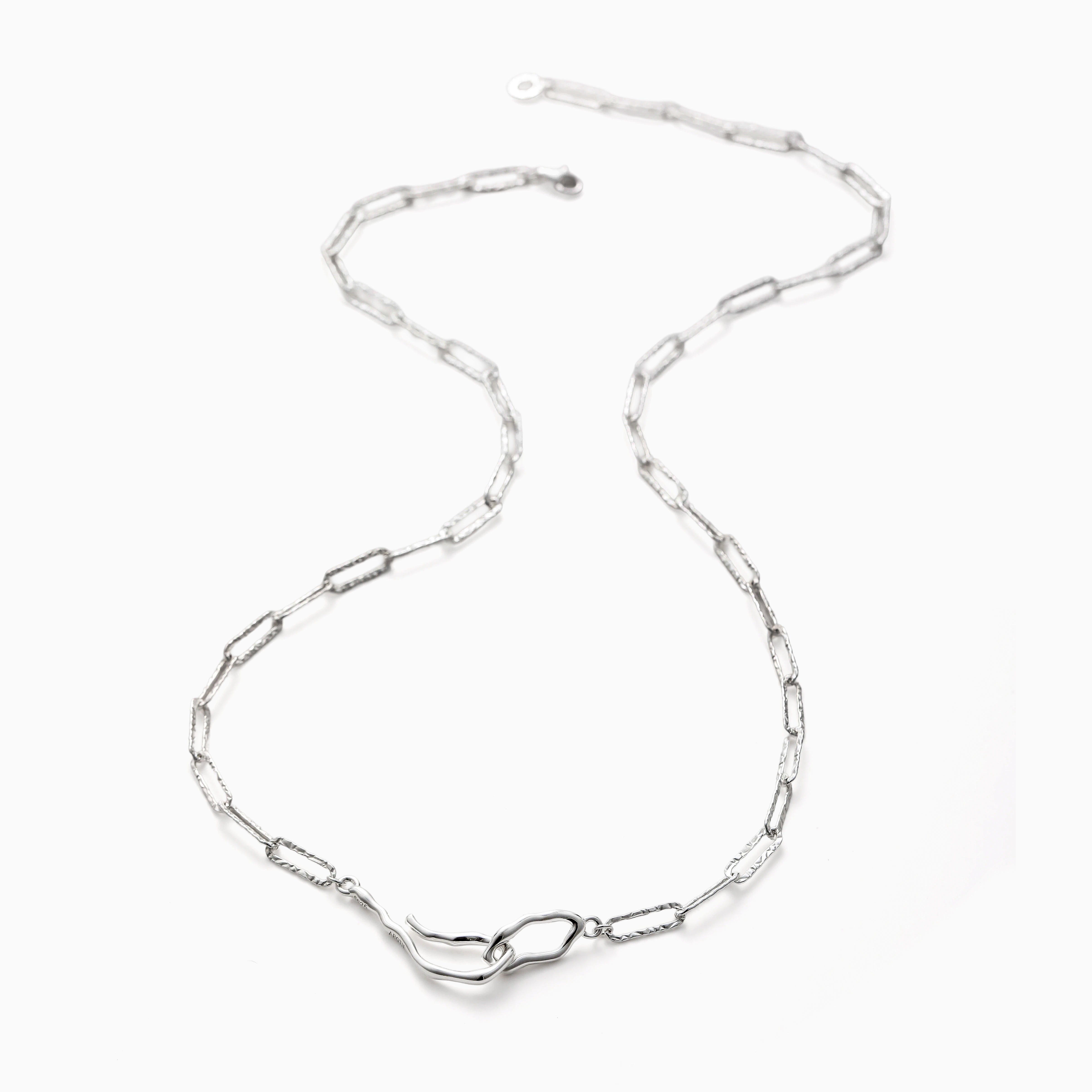 THE BASIC S925 STERLING SILVER HAND SHAKE PAPERCLIP NECKLACE