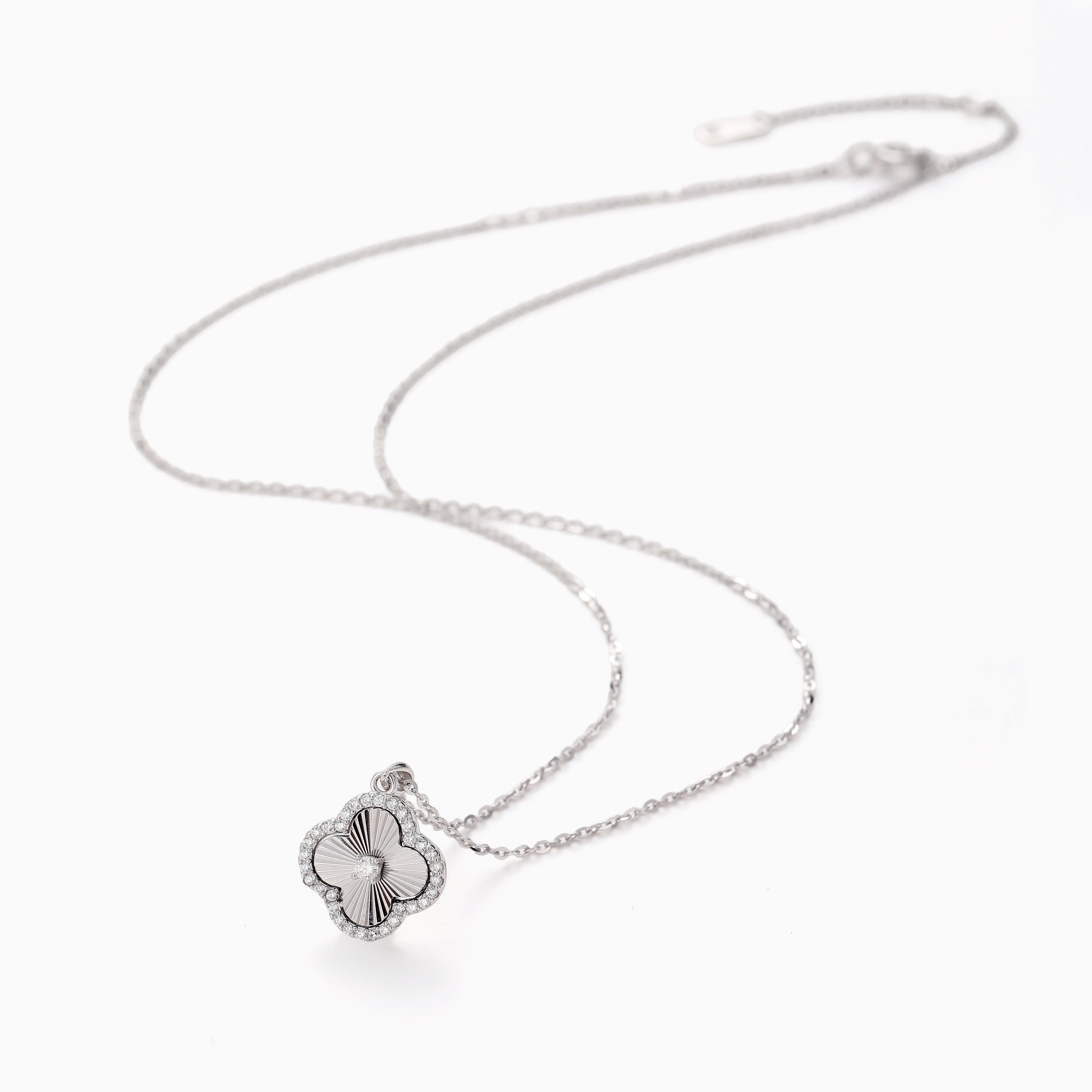 RADIANT SUNBURST CLOVER WITH PAVE MOISSANITE HALO PENDANT NECKLACE