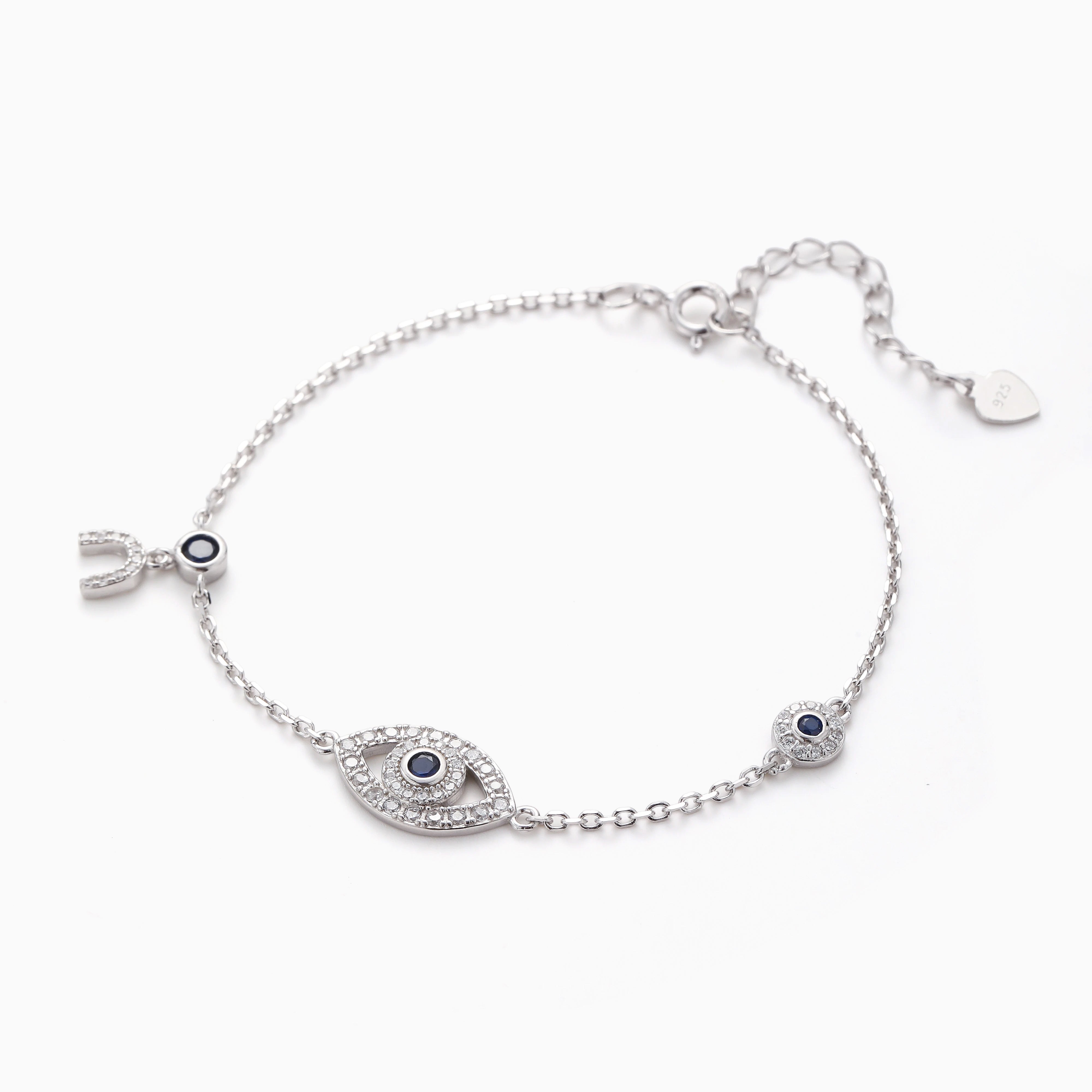 SAPPHIRE COLOR EVIL EYE AND HORSESHOE BRACELET