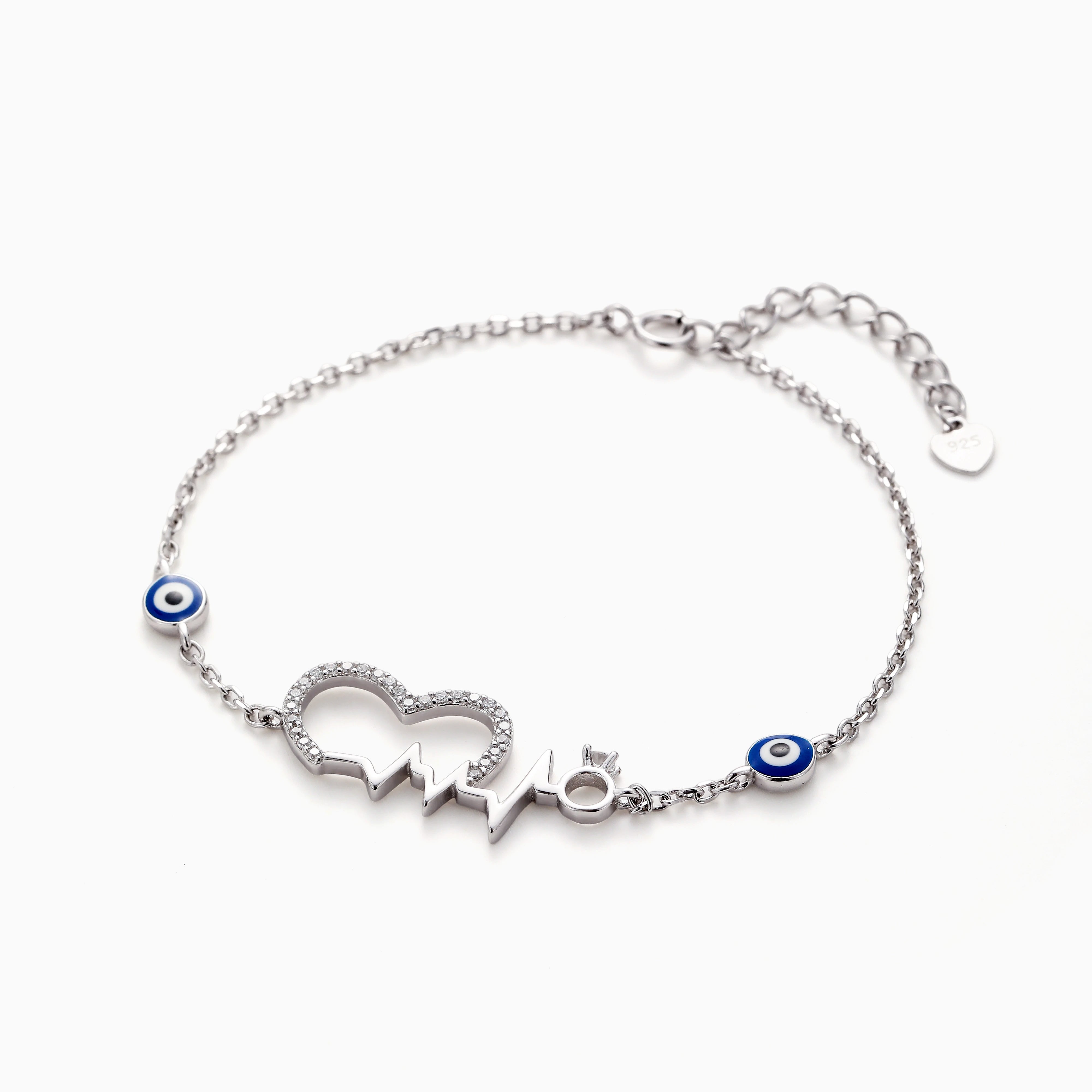 THROBBING HEARTBEAT EVIL EYE S925 BRACELET