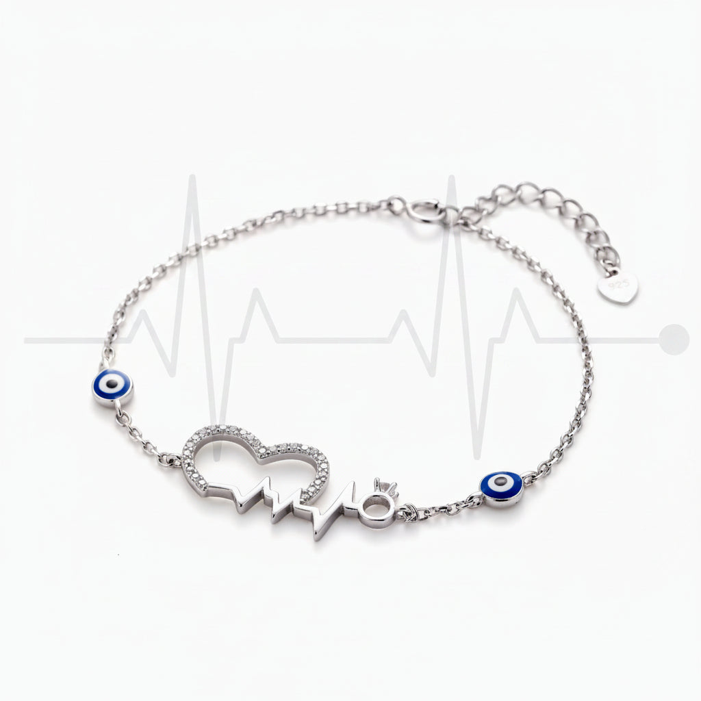 THROBBING HEARTBEAT EVIL EYE S925 BRACELET