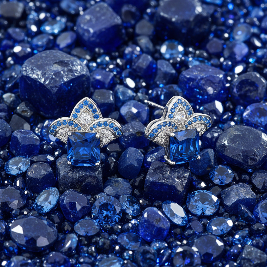 ELEGANCE  PEACOCK TAIL BRILLIANCE KASHMIR SAPPHIRE CZ EARRINGS