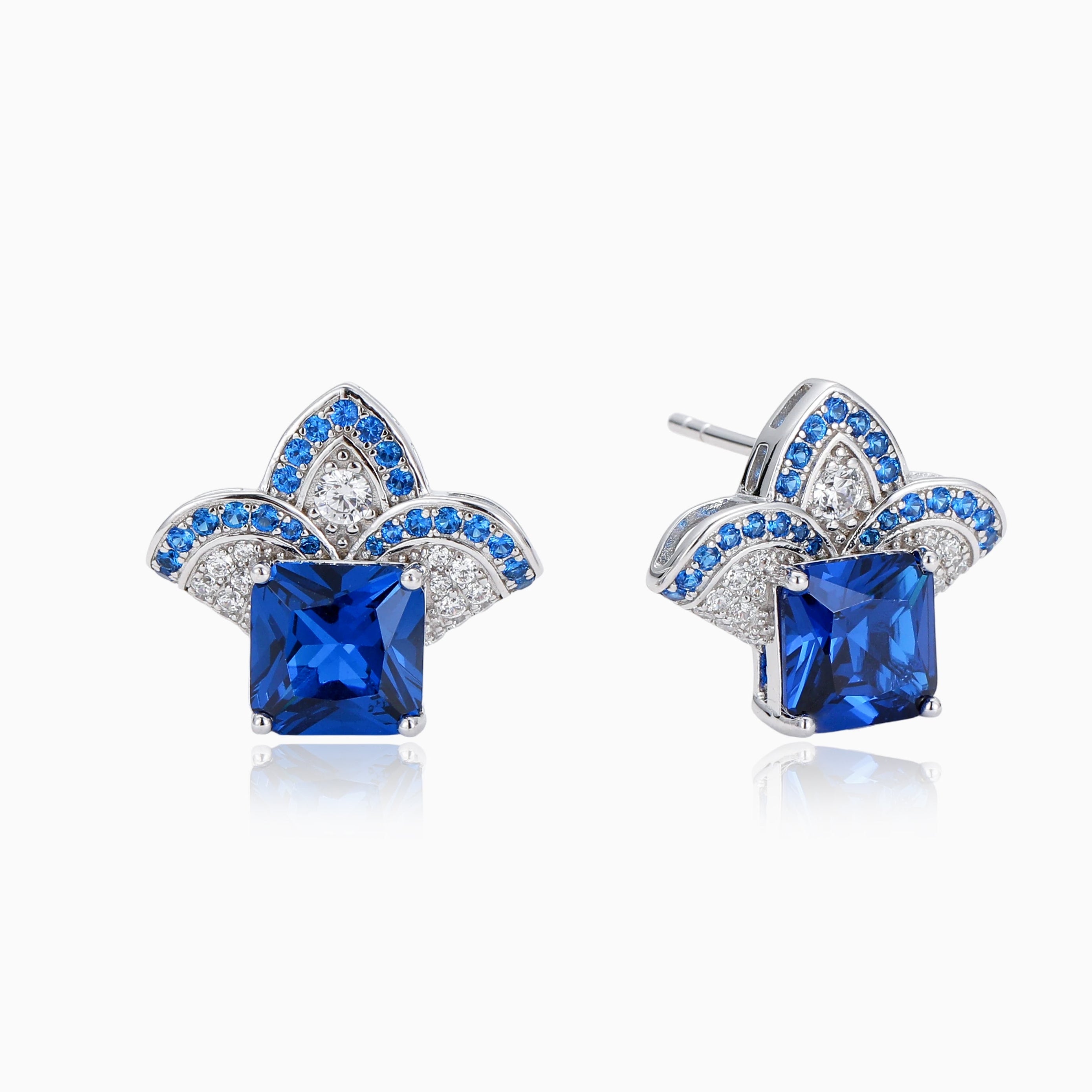 ELEGANCE  PEACOCK TAIL BRILLIANCE KASHMIR SAPPHIRE CZ EARRINGS