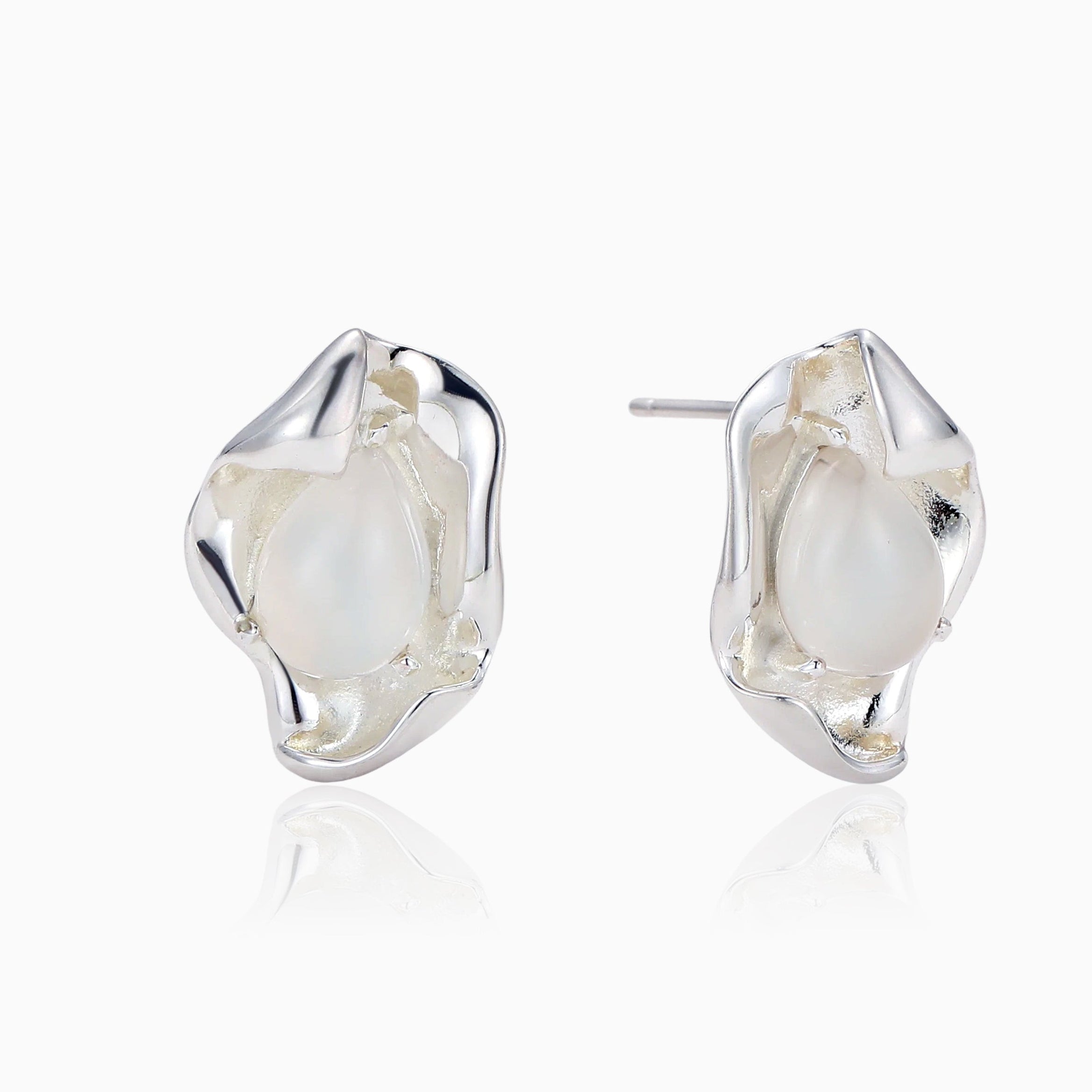 MOTHER SHELL MOONSTONE STUD EARRINGS STERLING SILVER