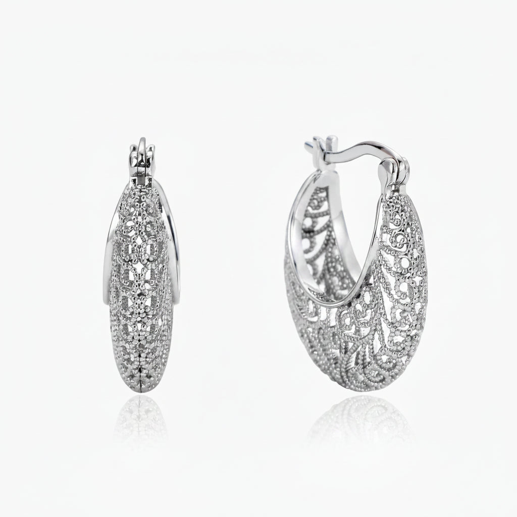 TIMELESS CHIC DIMENSIONAL FILIGREE CRESCENT HOOPS