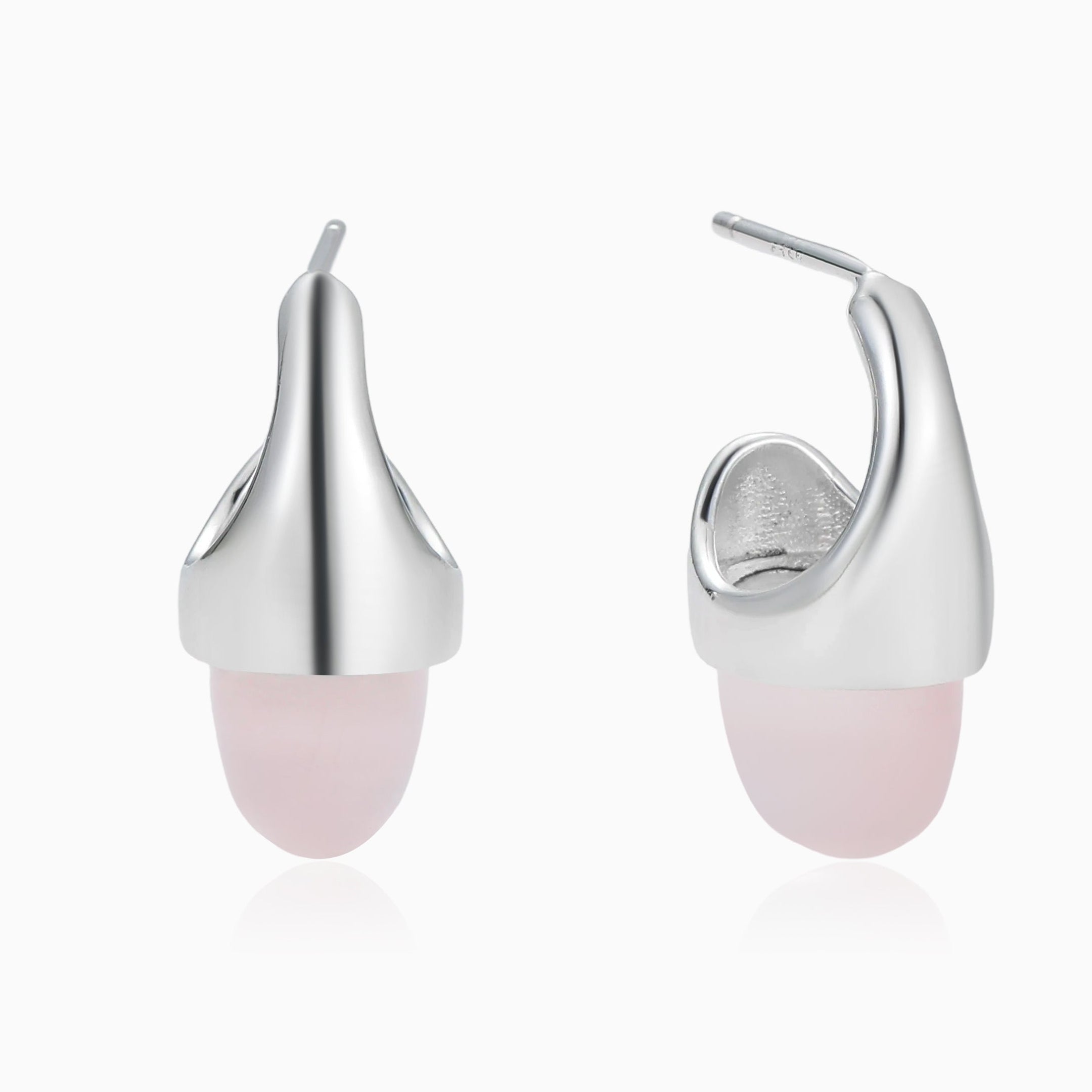 ELONGATED ROSE QUARTZ HOOP CAP EARRINGS