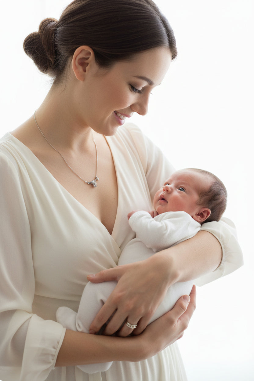 A TENDER EMBRACE TEDDY BEAR PENDANT NECKLACE WITH HEART CZ IN STERLING SILVER