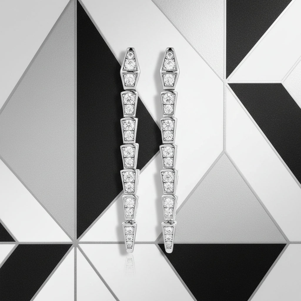 SNAKE BONE STUD EARRINGS WITH PAVÉ CZ SPARKLE