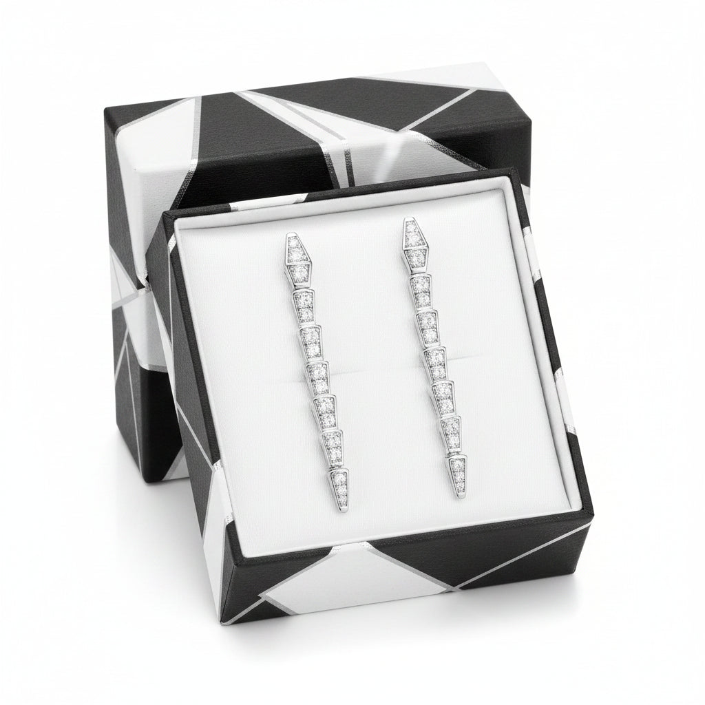 SNAKE BONE STUD EARRINGS WITH PAVÉ CZ SPARKLE