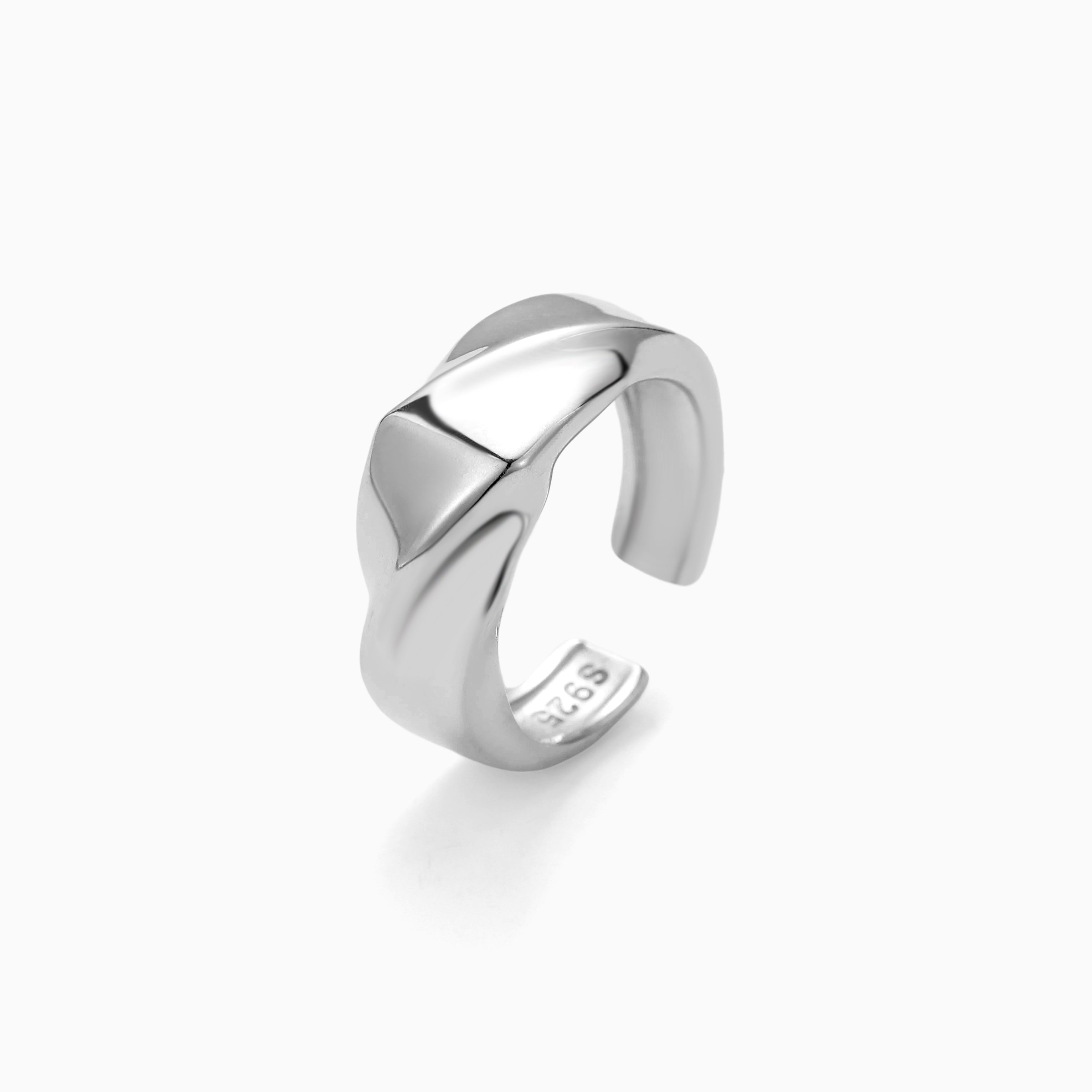 S925 SILVER POLISHED IRREGULAR CURVED SURFACE OPEN RING