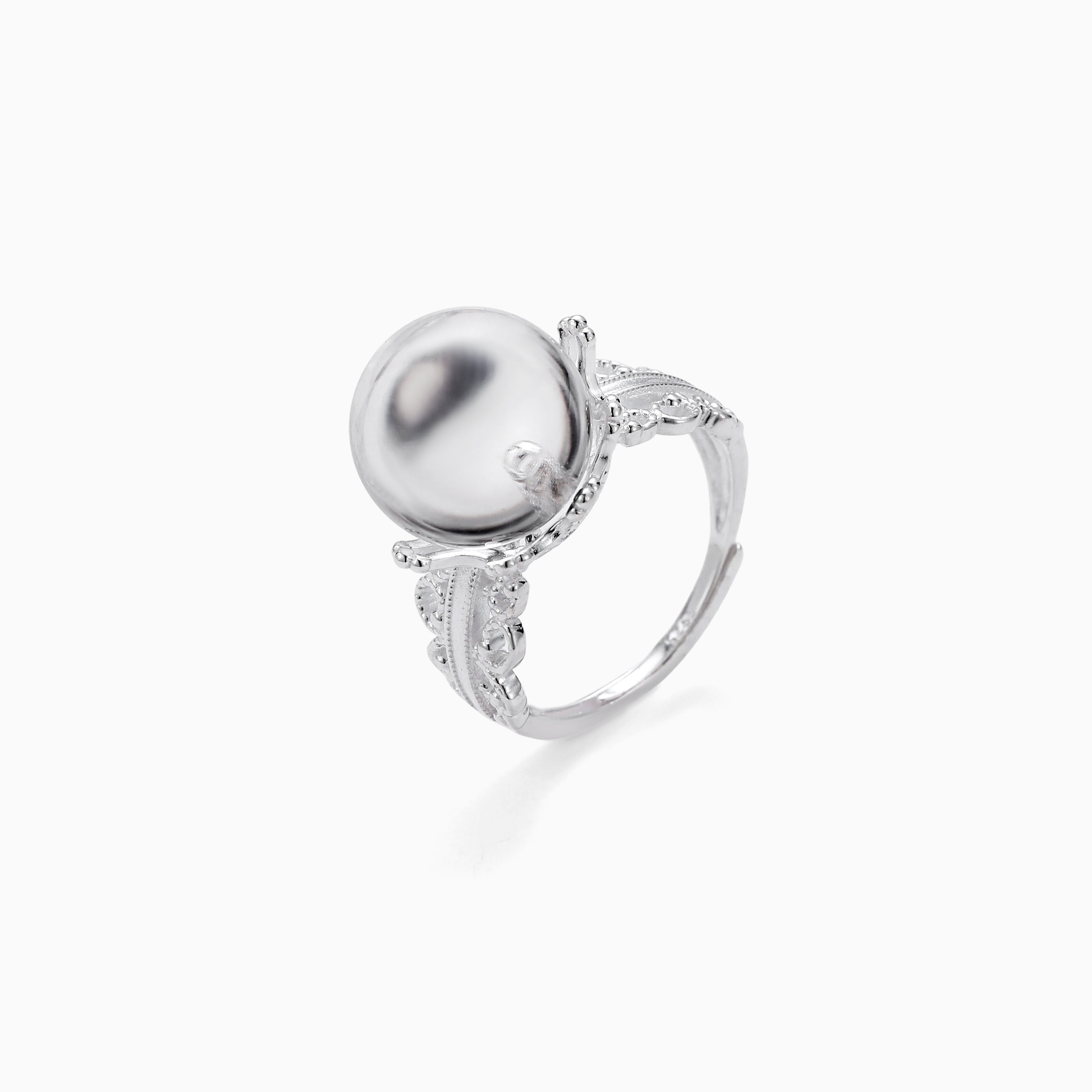 S925 SILVER LACE FILIGREE RING WITH ROUND QUARTZ CABOCHON