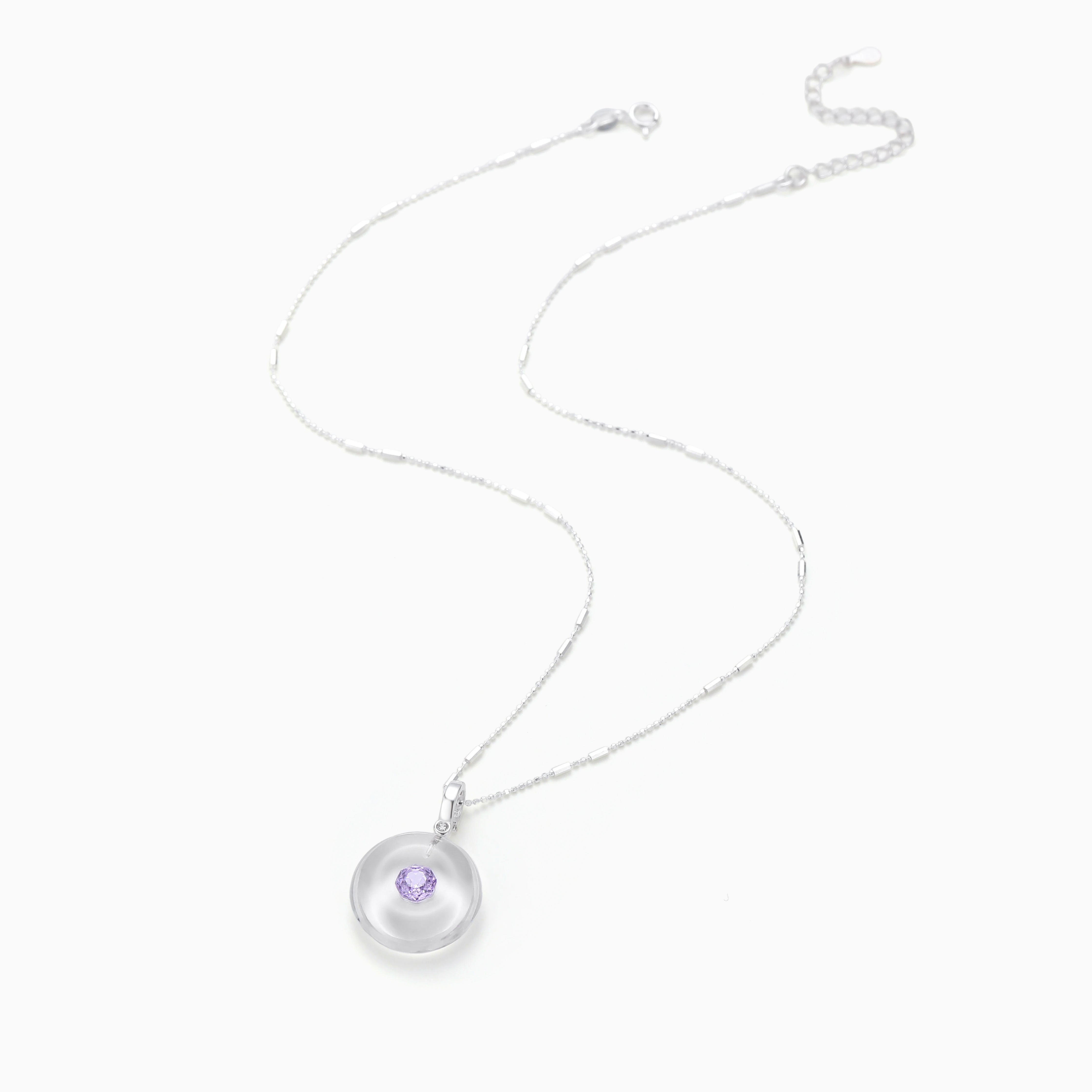 S925 SILVER CLEAR RESIN PENDANT NECKLACE – PURPLE ZIRCON INLAY