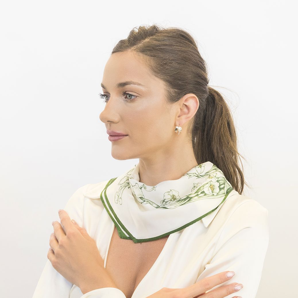 Modern organic earrings worn showing lightweight structure